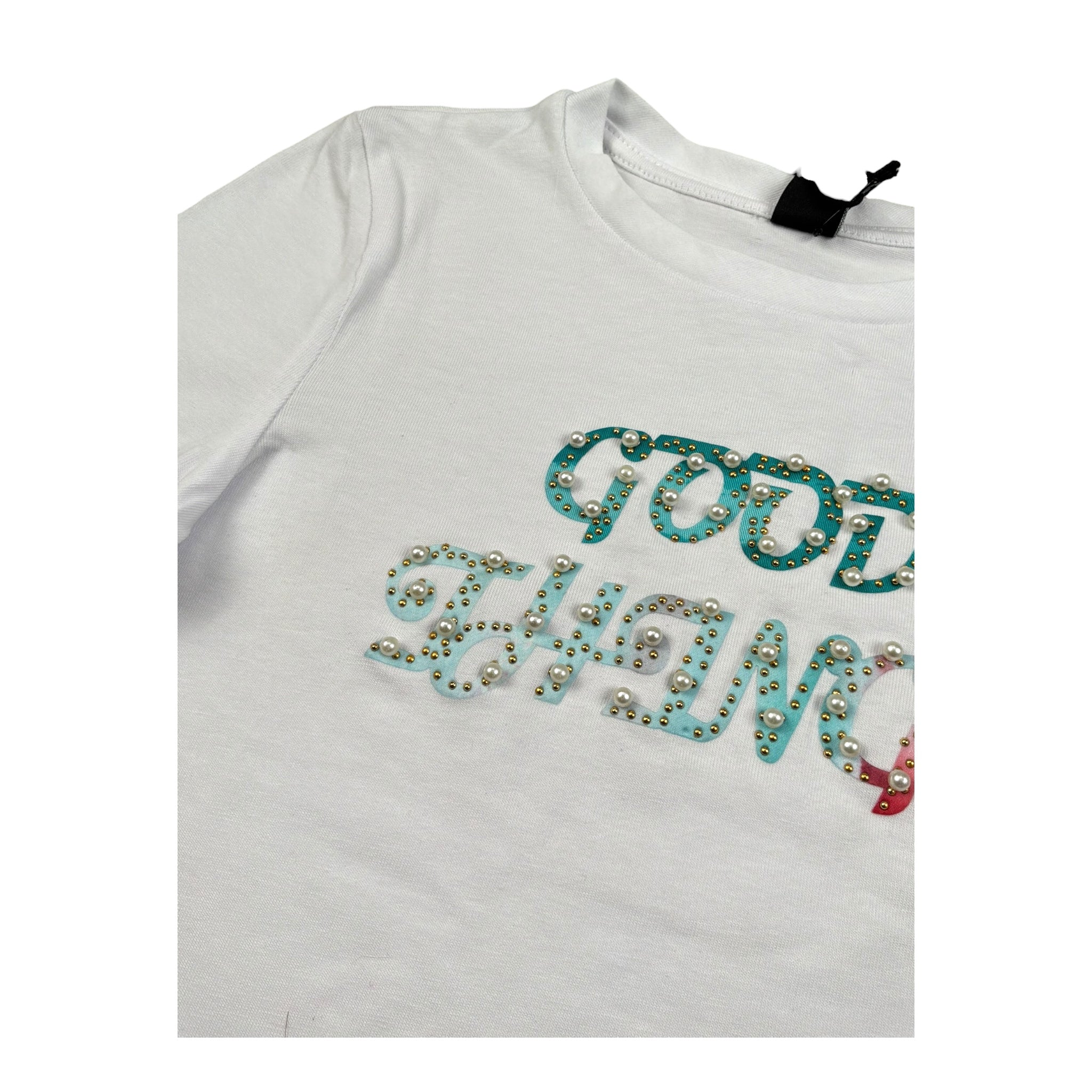 Naice T-Shirt Girocollo Tinta Unita con Stampa In Contrasto per Bambina 24128 BIANCO NAICE 