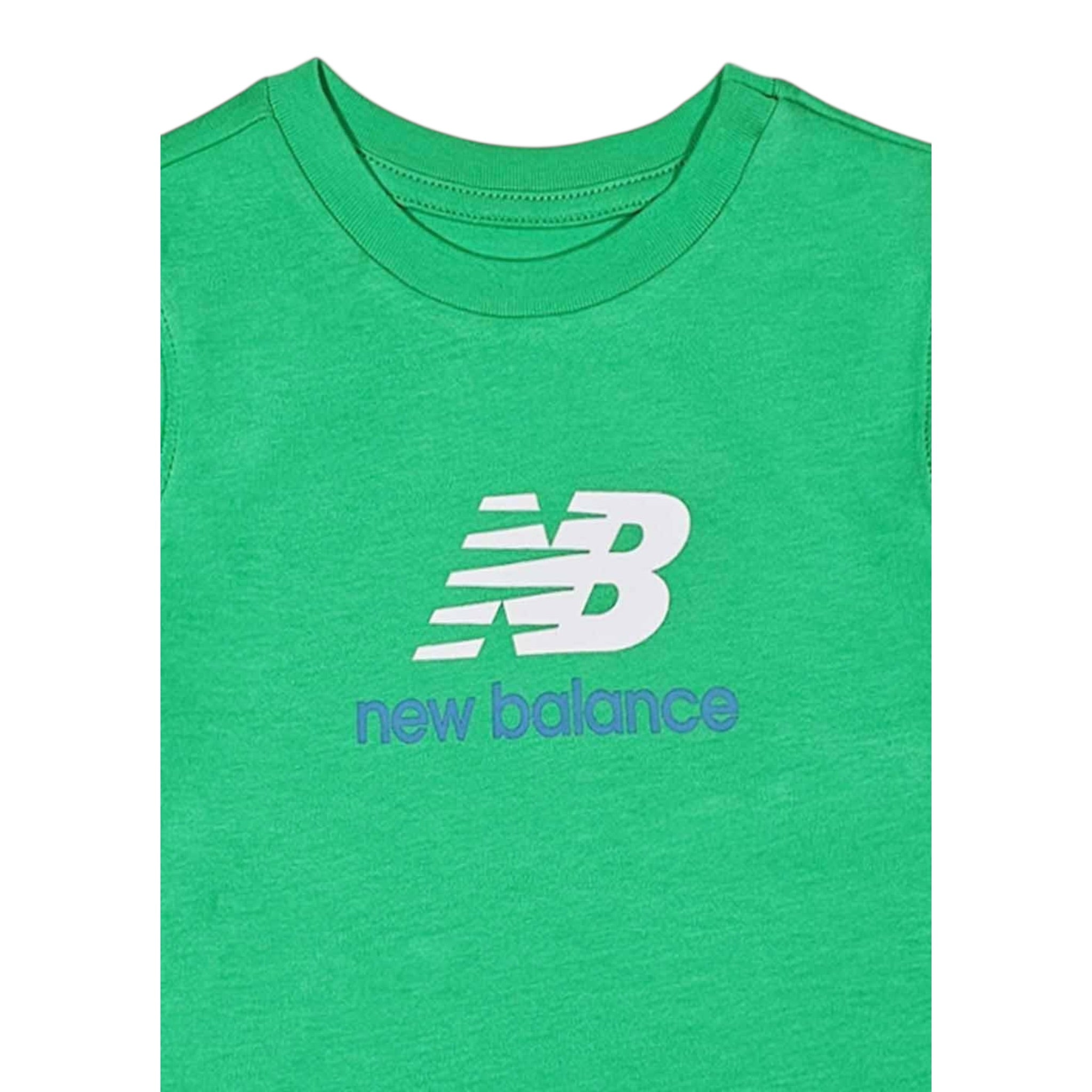 New Balance T-Shirt Girocollo Tinta Unita con Stampa Logo per Bambino LAKB0009X VERDE NEW BALANCE 