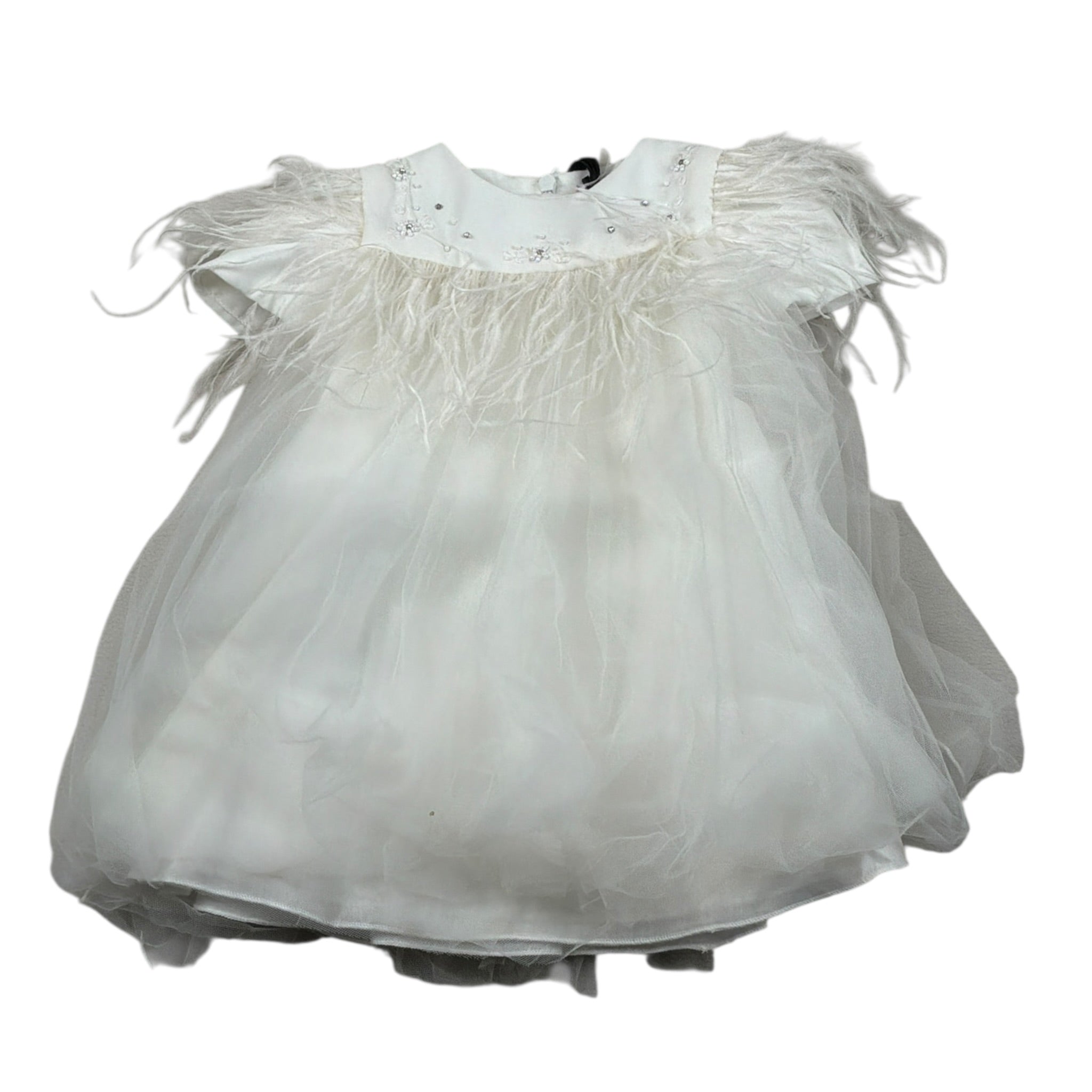 Nunzia Corinna Abito Giromanica tinta unita con Tulle Bianco per Neonata NB2013742 BIANCO NUNZIA CORINNA 