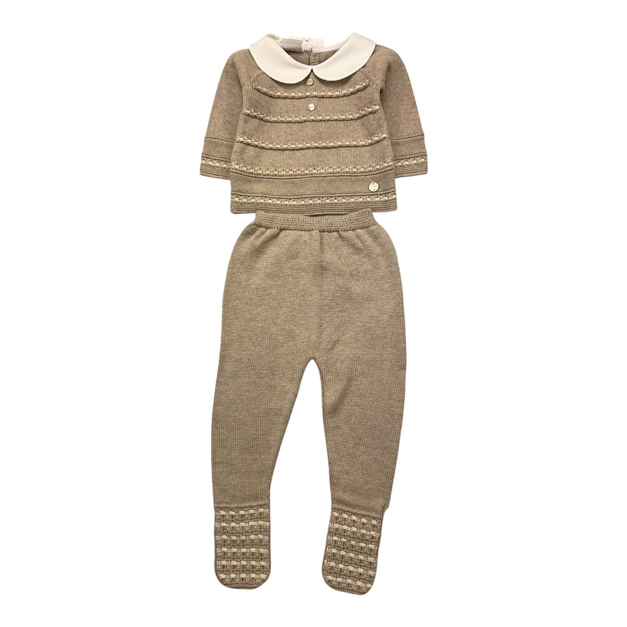 Paz Rodriguez Completo 2 Pezzi Maglia-Ghettina Tinta Unita con Colletto per Neonata 003121896 BEIGE PAZ RODRIGUEZ 