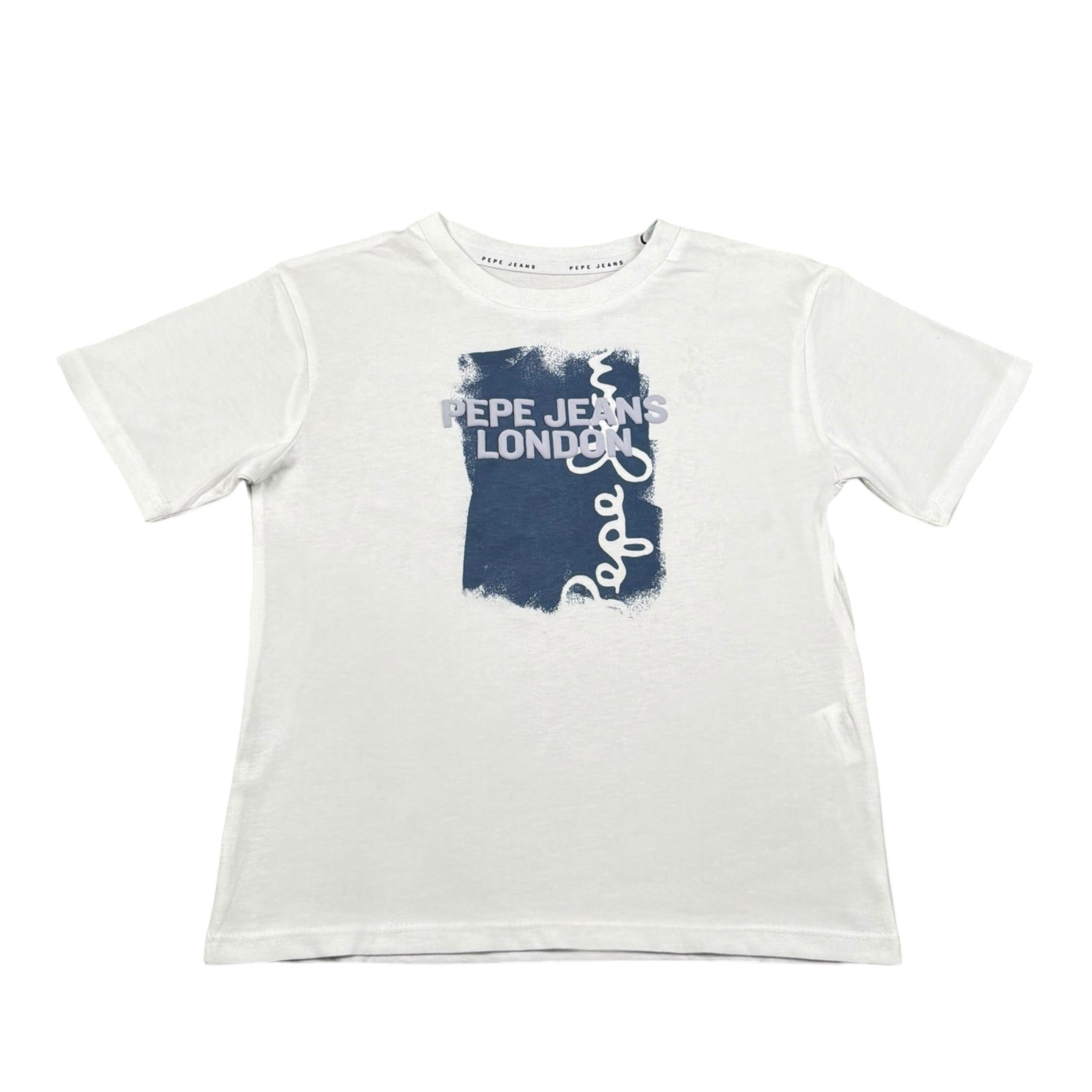 Pepe Feamo T-Shirt Girocollo Tinta Unita con Stampa per Bambino PB503978 BIANCO PEPE JEANS 