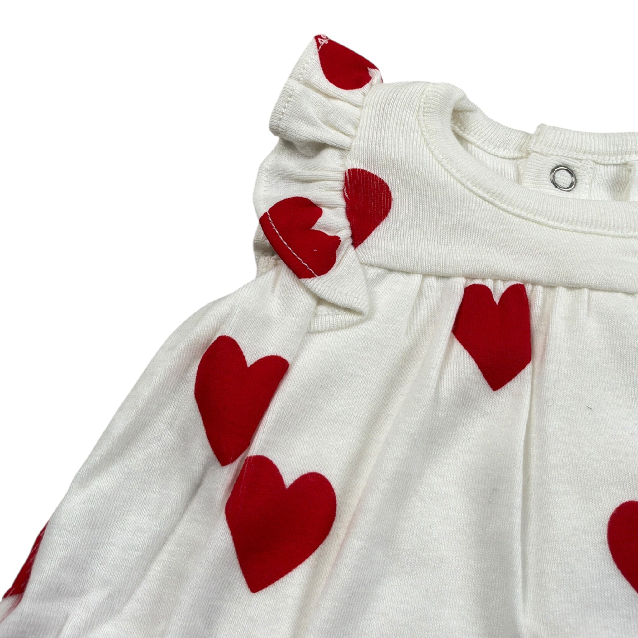 Petit Bateau Abito Giromanica tinta unita con Stampe Cuori Bianco per Neonata A09MS01420 BIANCO PETIT BATEAU 