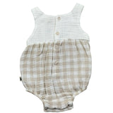 Petit Indi Pagliaccetto Bicolore con Fantasia A Quadri per Neonata SS25B1615 BIANCO/BEIGE PETIT INDI 
