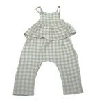Petit Indi Tuta Intera Bicolore con Fantasia A Quadri per Neonata SS25B2115X BIANCO/BEIGE PETIT INDI 