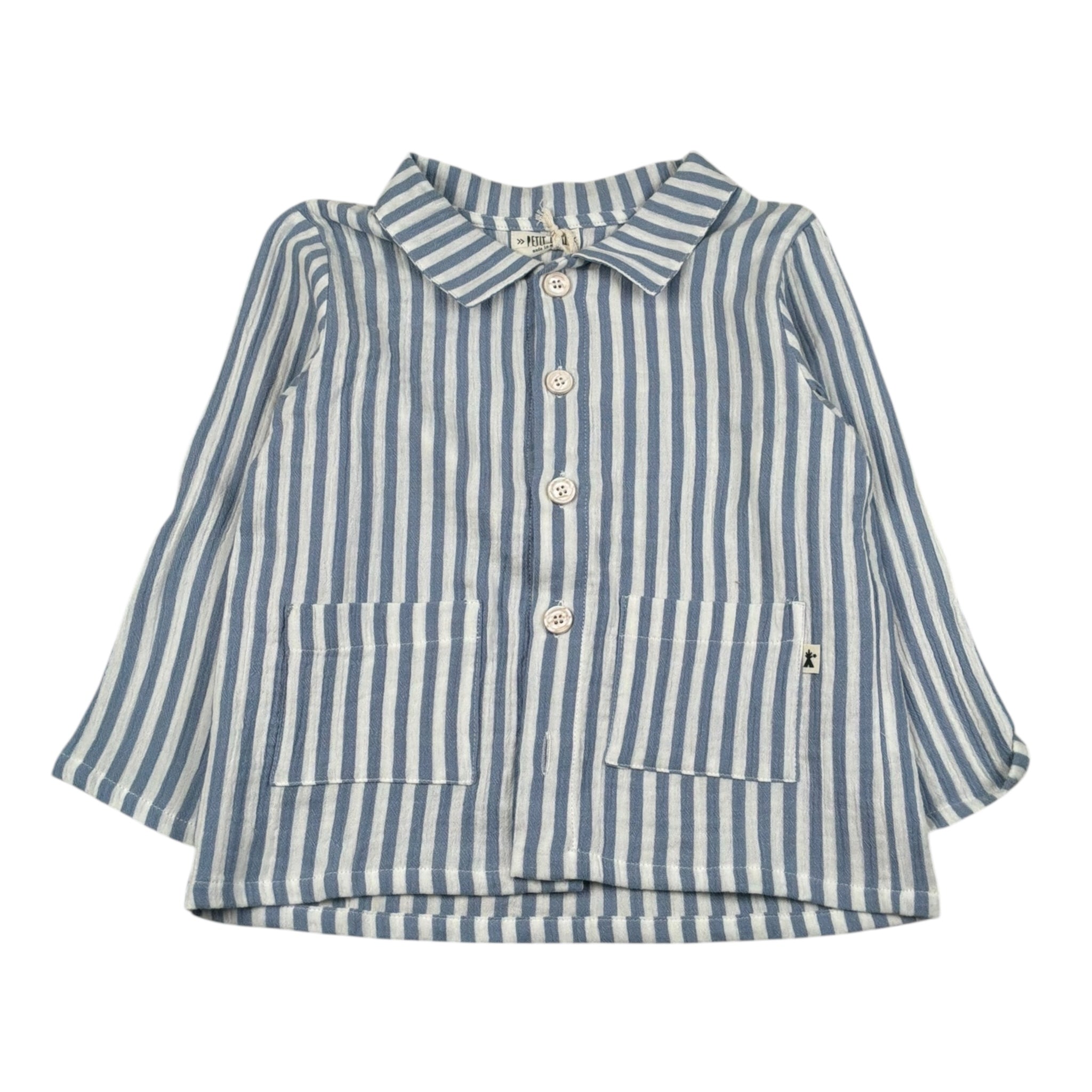 Petit Indi Camicia Tinta Unita con Fantasia A Righe per Bambino SS25BK6838X AZZURRO PETIT INDI 