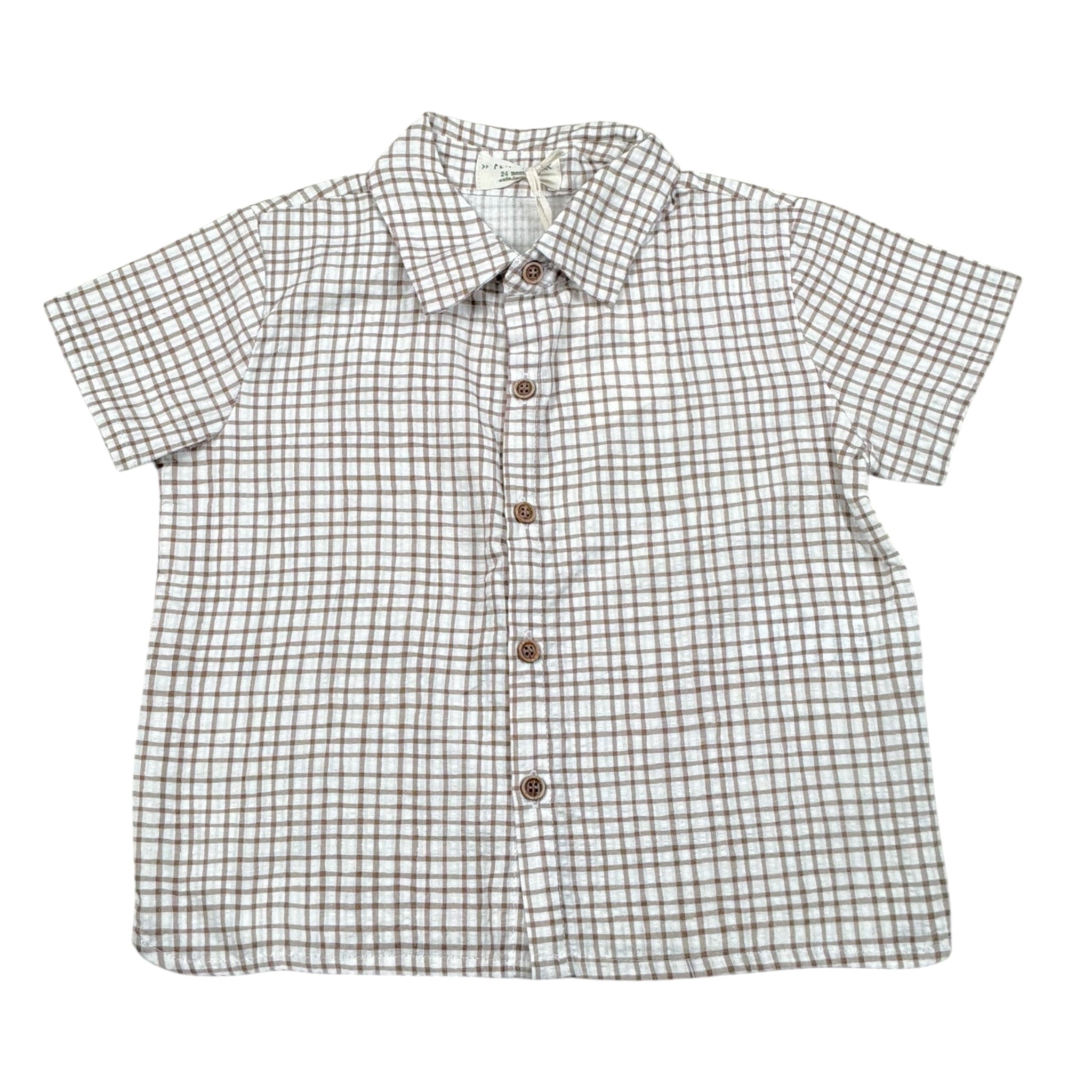 Petit Indi Camicia Tinta Unita con Fantasia A Quadri per Bambino SS25BK7427X BIANCO PETIT INDI 