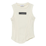 Pinko Canotta Girocollo Tinta Unita con Log per Bambina KFTS012 PANNA PINKO 