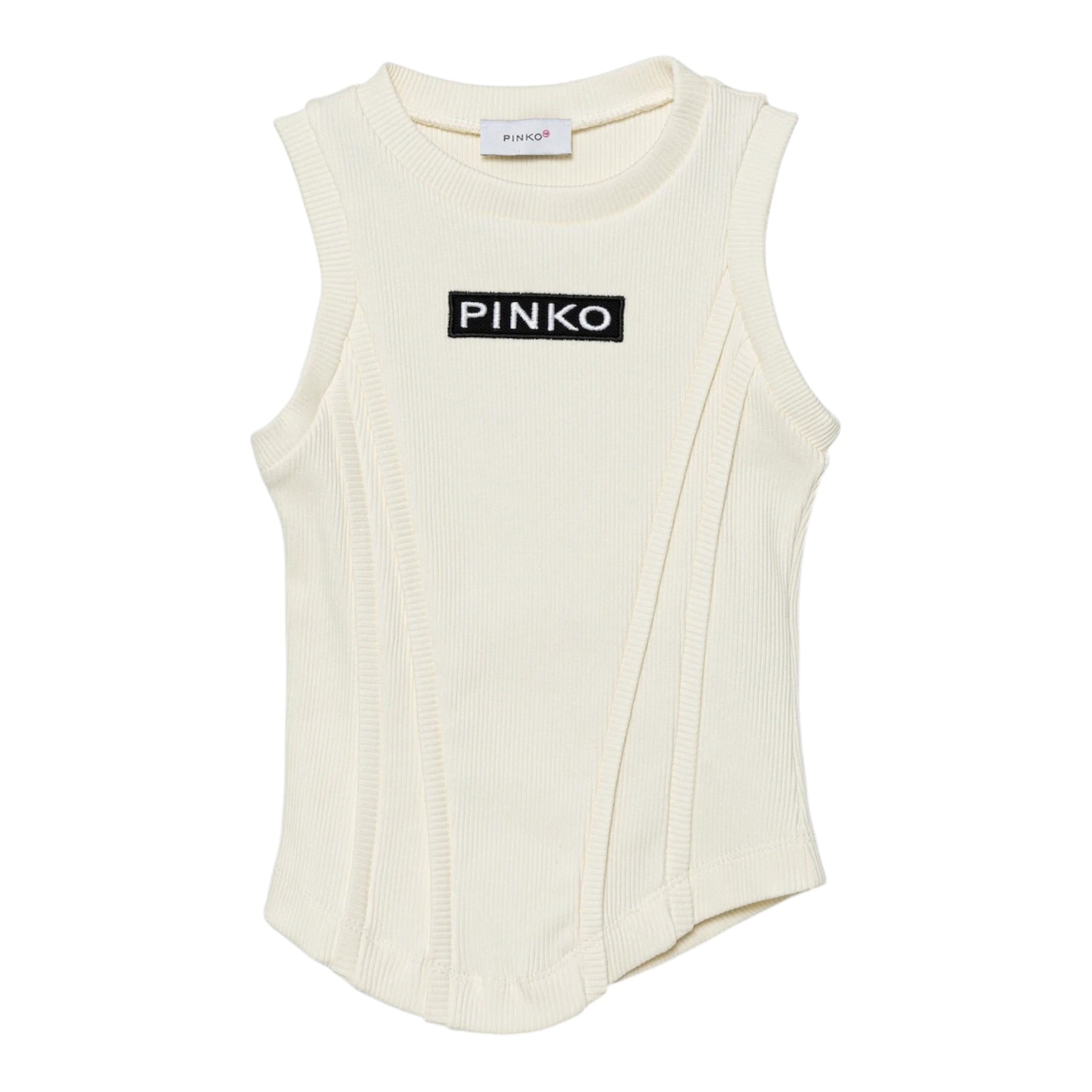 Pinko Canotta Girocollo Tinta Unita con Log per Bambina KFTS012 PANNA PINKO 
