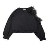 Please Felpa Tinta Unita con Tulle per Bambina LB03172G73 NERO PLEASE 
