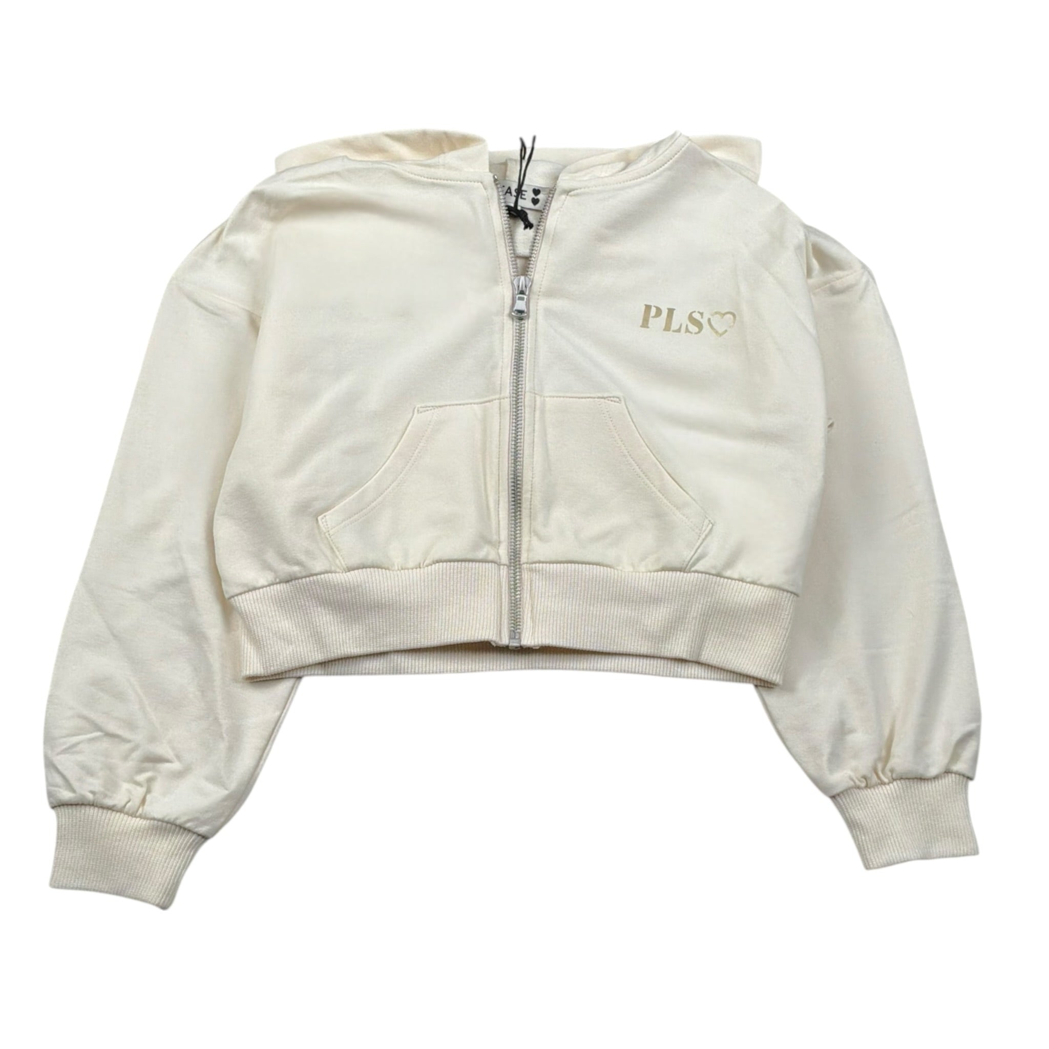 Please Felpa Tinta Unita con Zip E Cappuccio per Bambina LK20042G72 PANNA PLEASE 