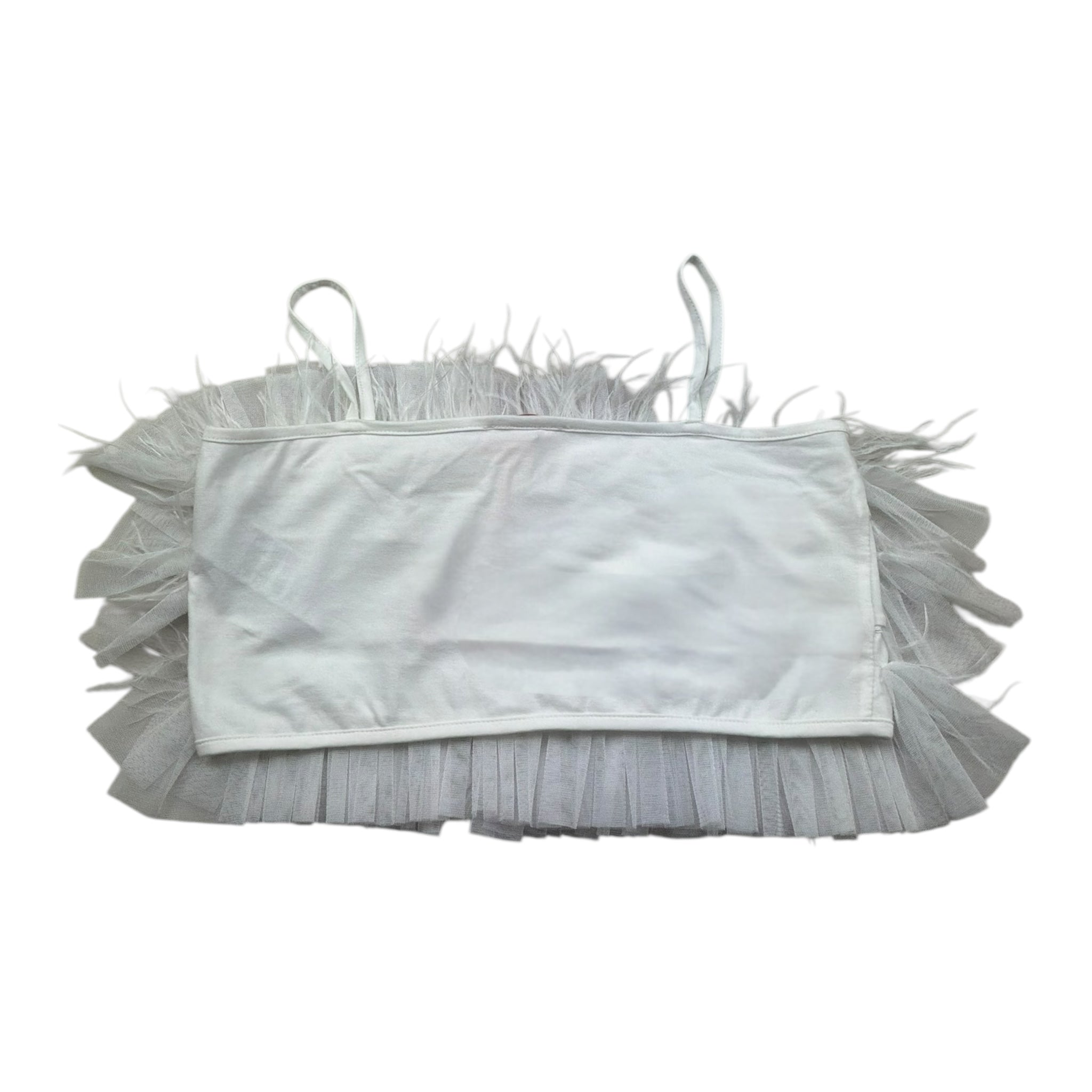 Please Top Bretelline Tinta Unita con Piume per Bambina M06032G73 BIANCO PLEASE 