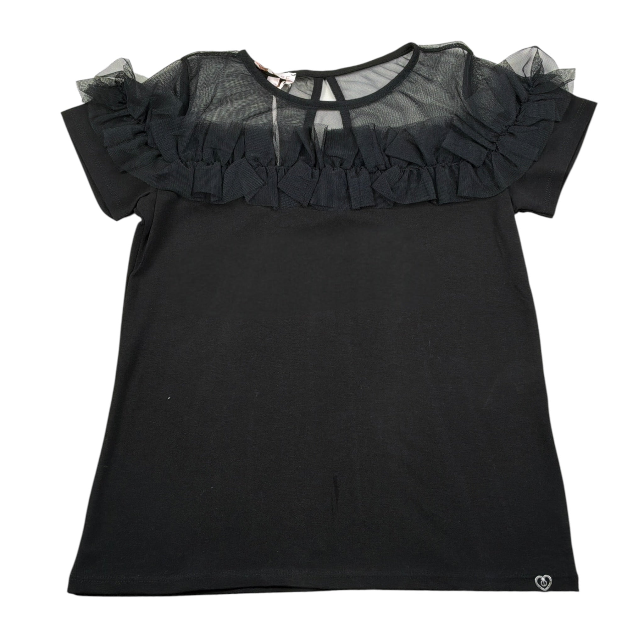 Please T-Shirt tinta unita con Trasparenze Nero per Bambina MB15032G62 NERO PLEASE 