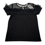 Please T-Shirt tinta unita con Trasparenze Nero per Bambina MB15032G62 NERO PLEASE 