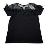 Please T-Shirt tinta unita con Trasparenze Nero per Bambina MB15032G62 NERO PLEASE 