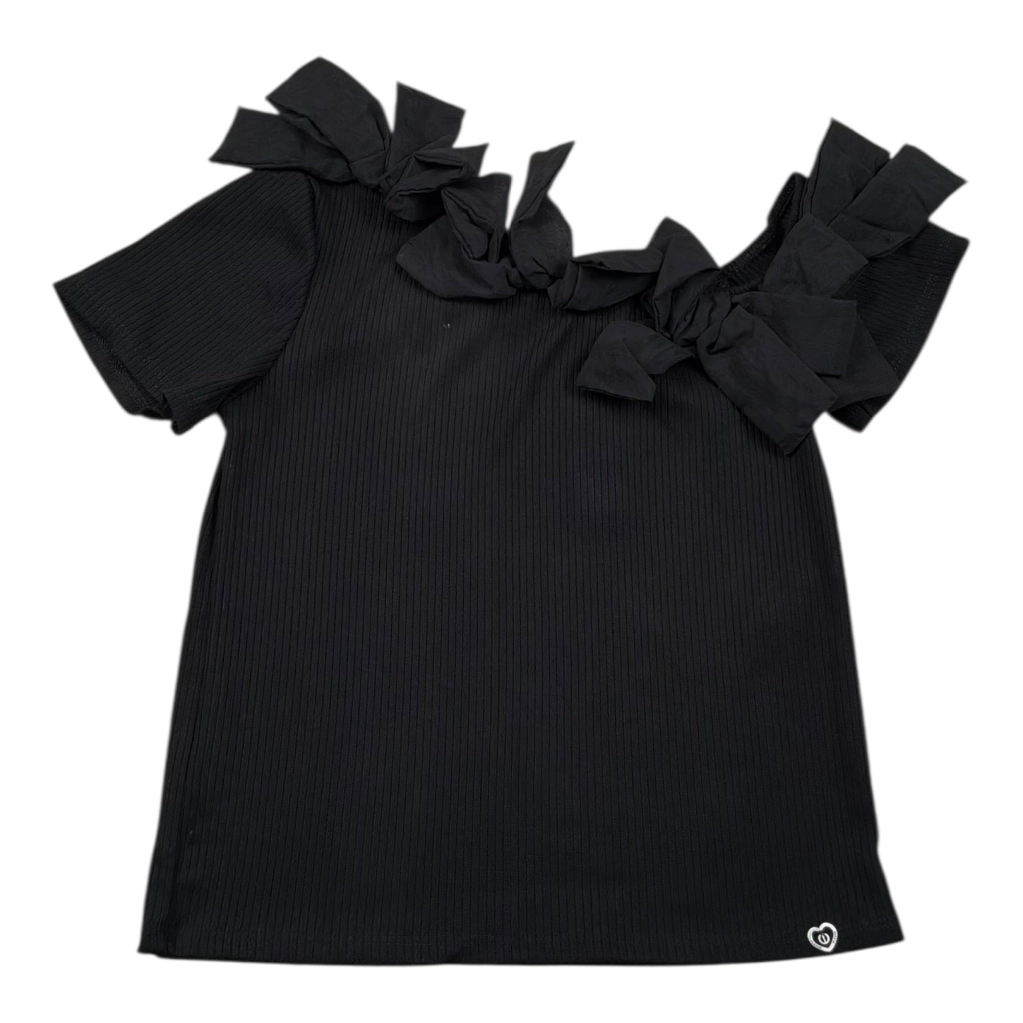 Please T-Shirt Tinta Unita con Applicazioni per Bambina MB32070G73 NERO PLEASE 