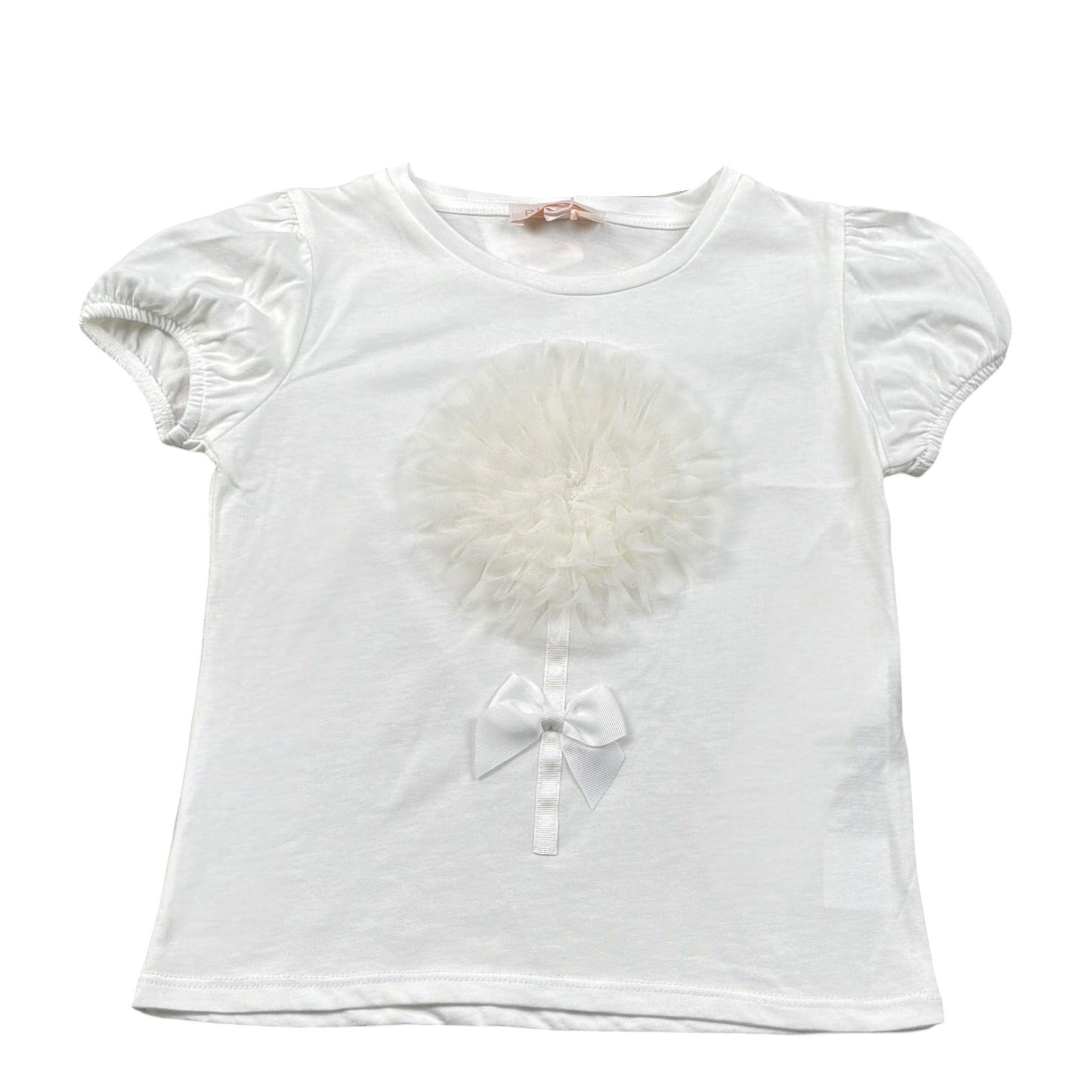 Please T-Shirt Girocollo Tinta Unita con Tulle per Bambina MB33030G73J BIANCO PLEASE 