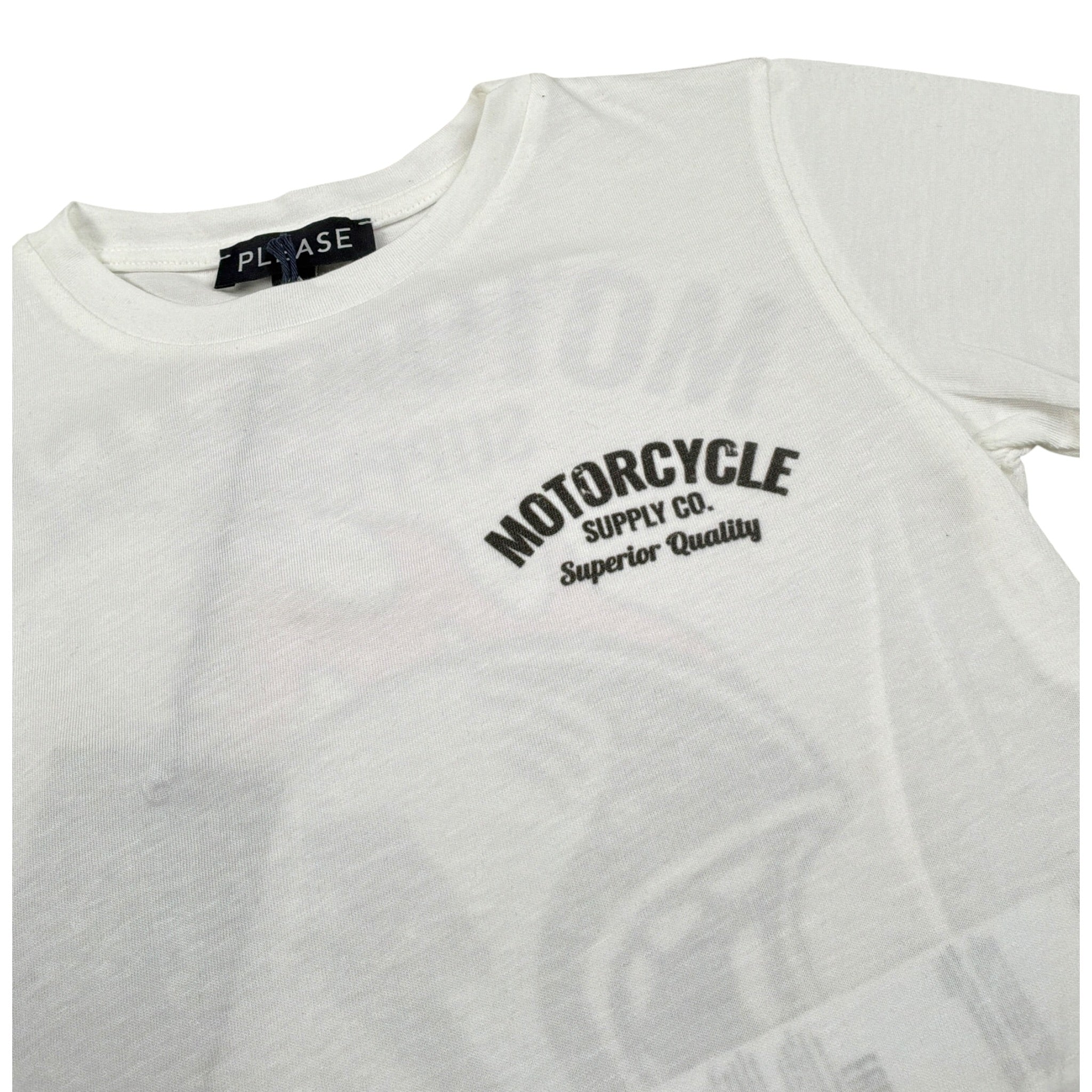 Please T-Shirt Girocollo tinta unita con Stampa Bianco per Bambino MBF1030B72 BIANCO PLEASE 