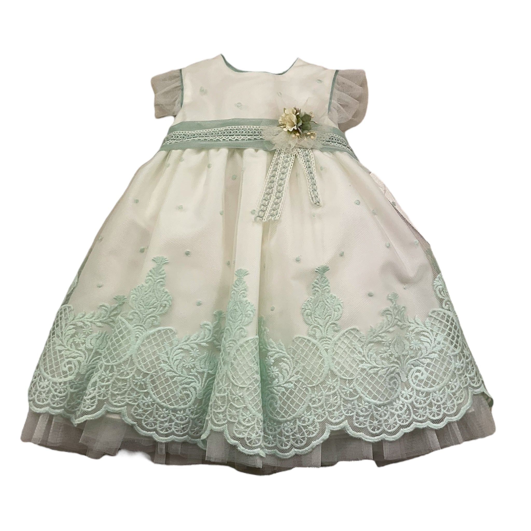 Pontoporponto Abito Ceriminiale Tinta Unita con Tulle per Neonata 6148 BIANCO PONTOPORPONTO 