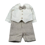 Pure Firenze Completo 4 Pezzi Camicia-Gilet-Bermuda-Papillon Panna/Beige per Neonato 110888 PANNA/BEIGE PURE FIRENZE 