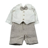 Pure Firenze Completo 4 Pezzi Camicia-Gilet-Bermuda-Papillon Panna/Beige per Neonato 110888 PANNA/BEIGE PURE FIRENZE 