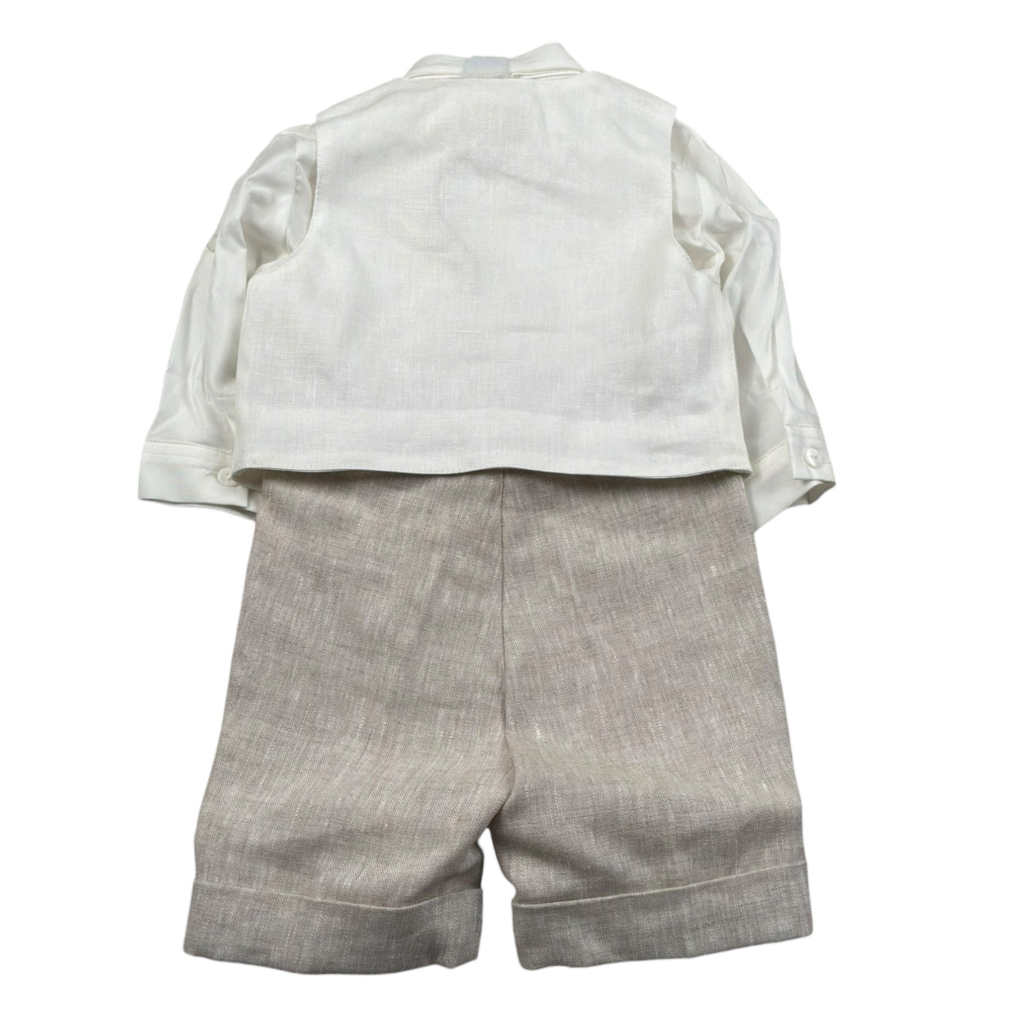 Pure Firenze Completo 4 Pezzi Camicia-Gilet-Bermuda-Papillon Panna/Beige per Neonato 110888 PANNA/BEIGE PURE FIRENZE 