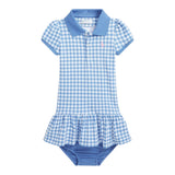 Ralph Lauren Set Abito-Coulotte Mezza Manica Tinta Unita con Fantasia Quadri per Neonata 310934880001 AZZURRO RALPH LAUREN 