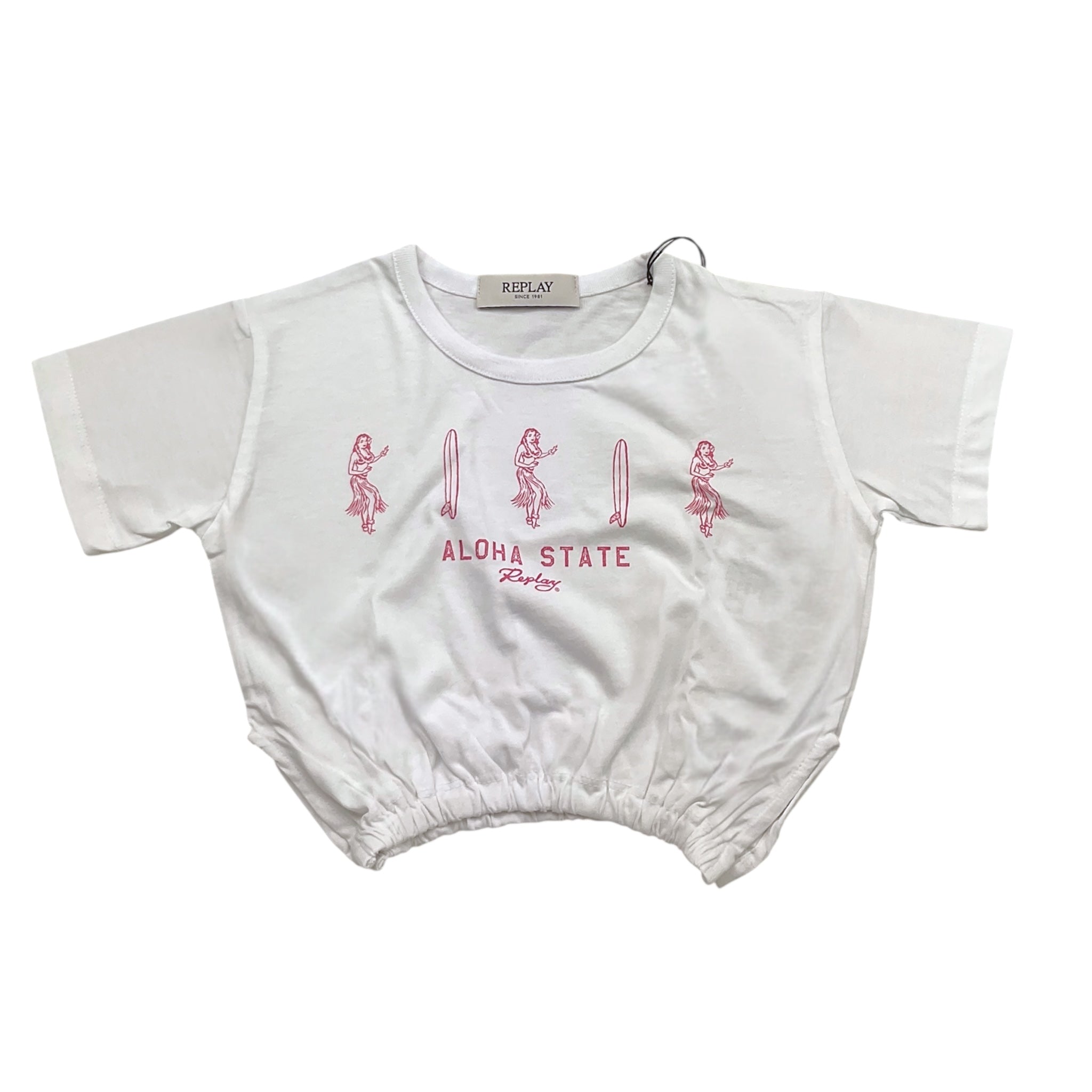 Replay T-Shirt Girocollo Modello Crop con Elastico per Bambina SG7301 BIANCO REPLAY 