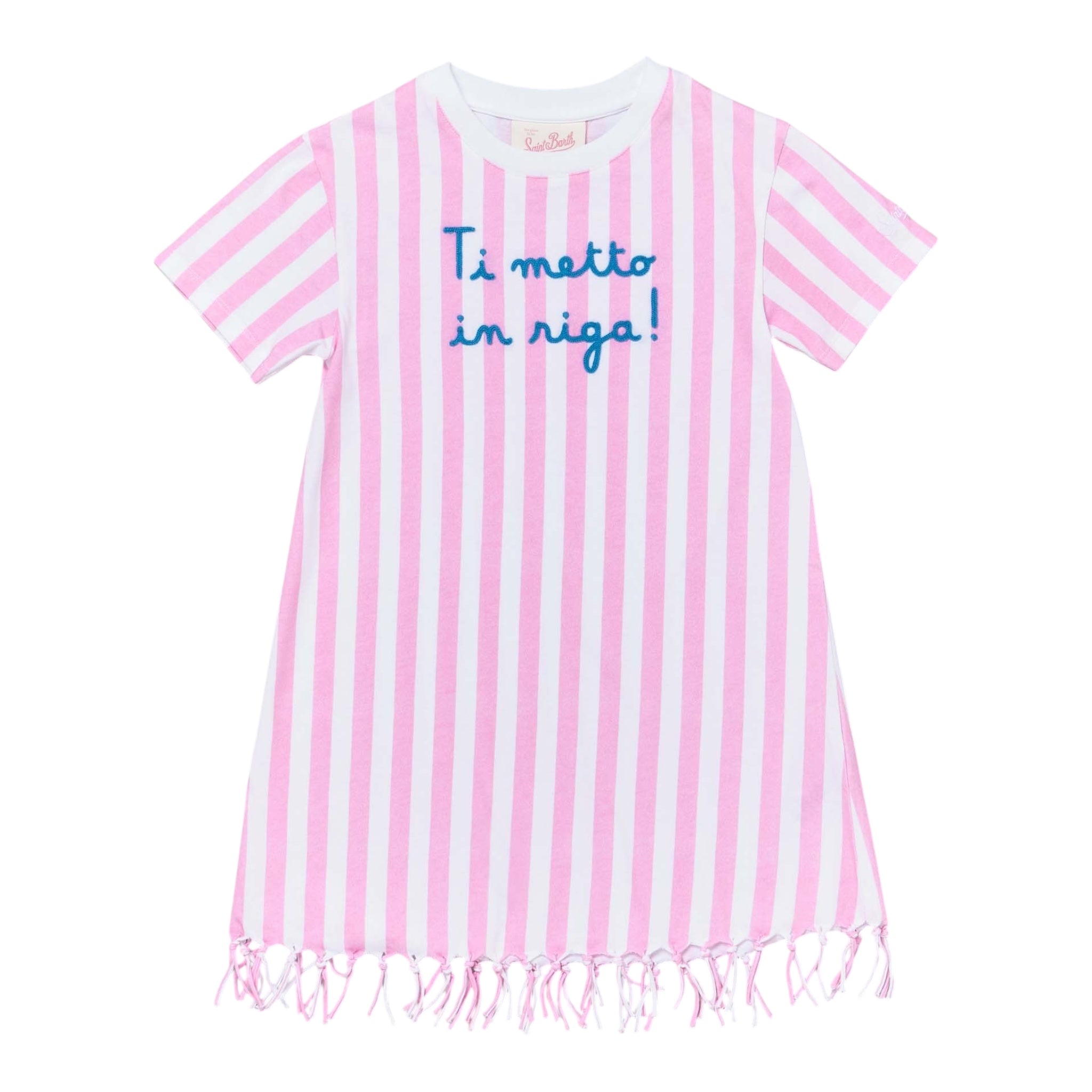 Saint Barth Abito Bicolore con Fantasia A Righe per Bambina ABY0001 BIANCO/ROSA SAINT BARTH 