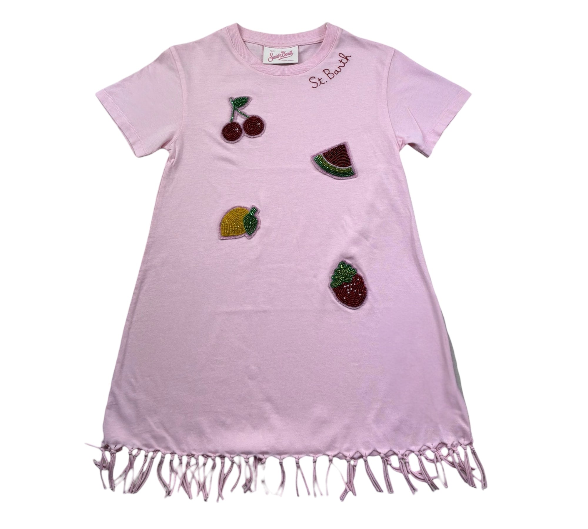 Saint Barth Abito Mezza Manica Tinta Unita con Frange per Bambina ABY ROSA SAINT BARTH 
