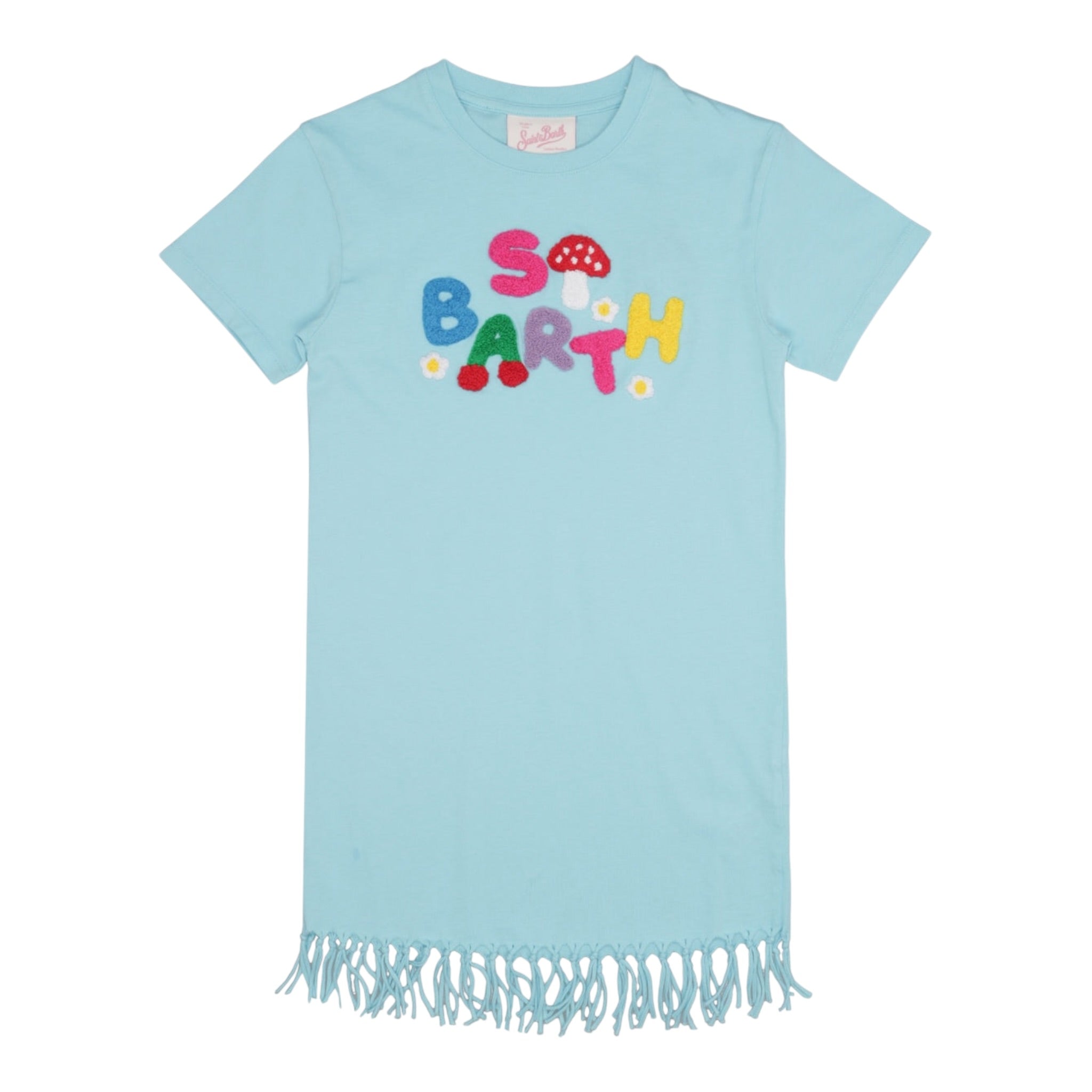 Saint Barth Abito Mezza Manica Tinta Unita con Ricami per Bambina SBWOOD AZZURRO SAINT BARTH 