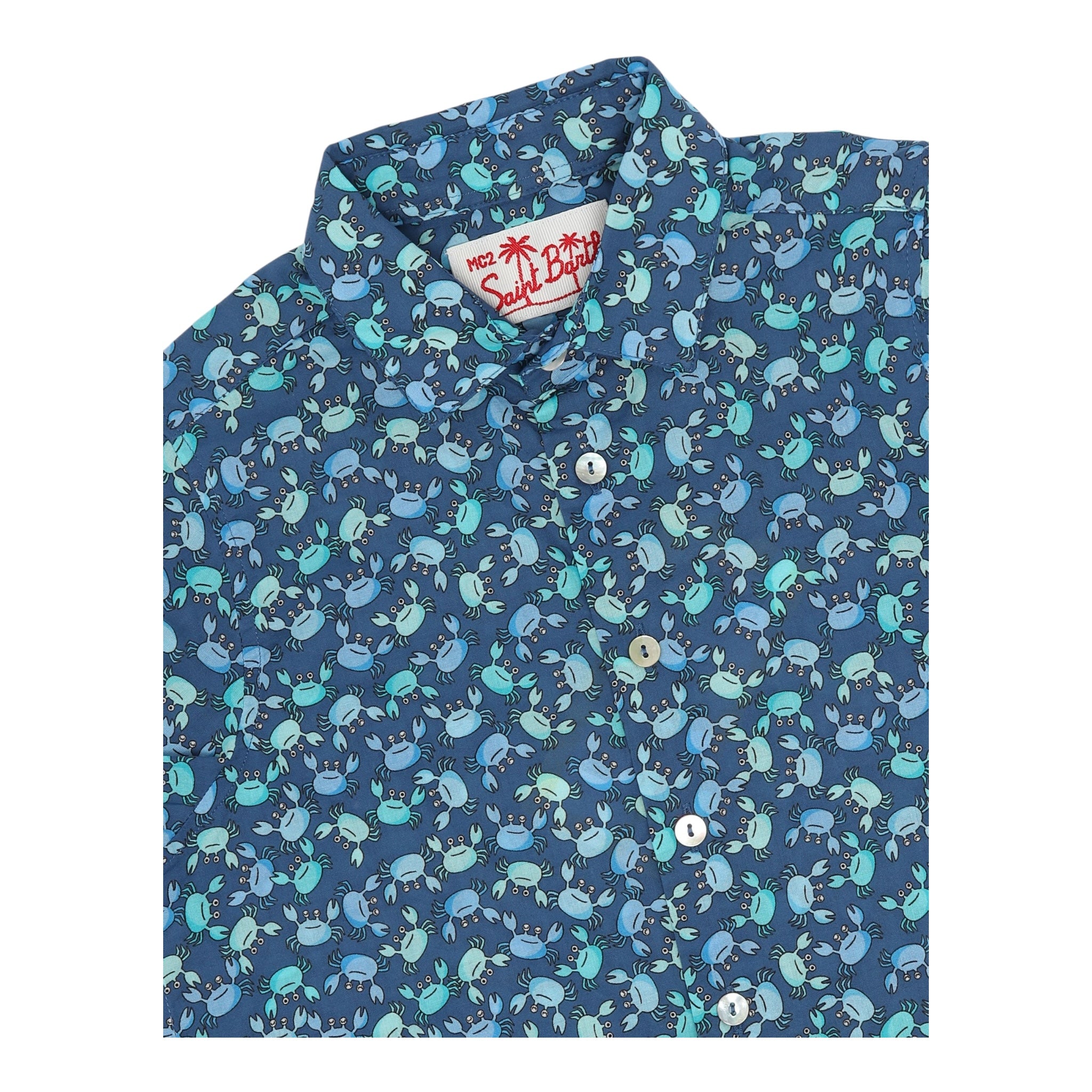 Saint Barth Camicia Mezza Manica Tinta Unita con Stampe Granchi per Bambino SROU000 BLU SAINT BARTH 