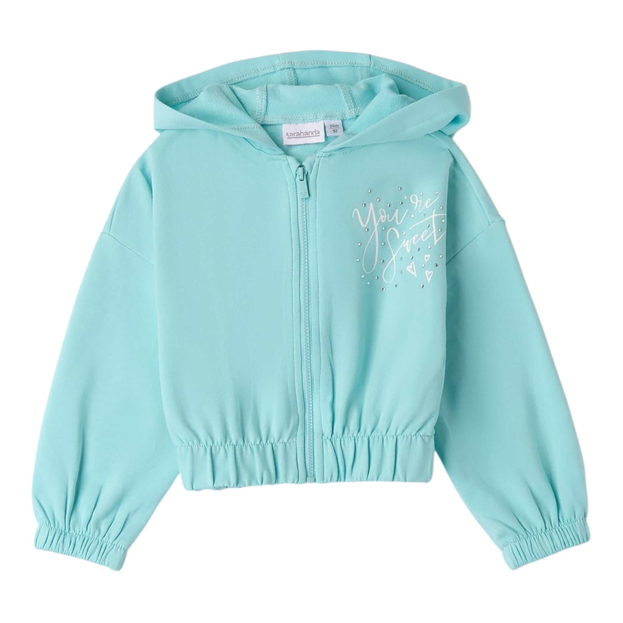 Sarabanda Felpa Tinta Unita con Zip E Cappuccio per Bambina 0B203 VERDE ACQUA SARABANDA 