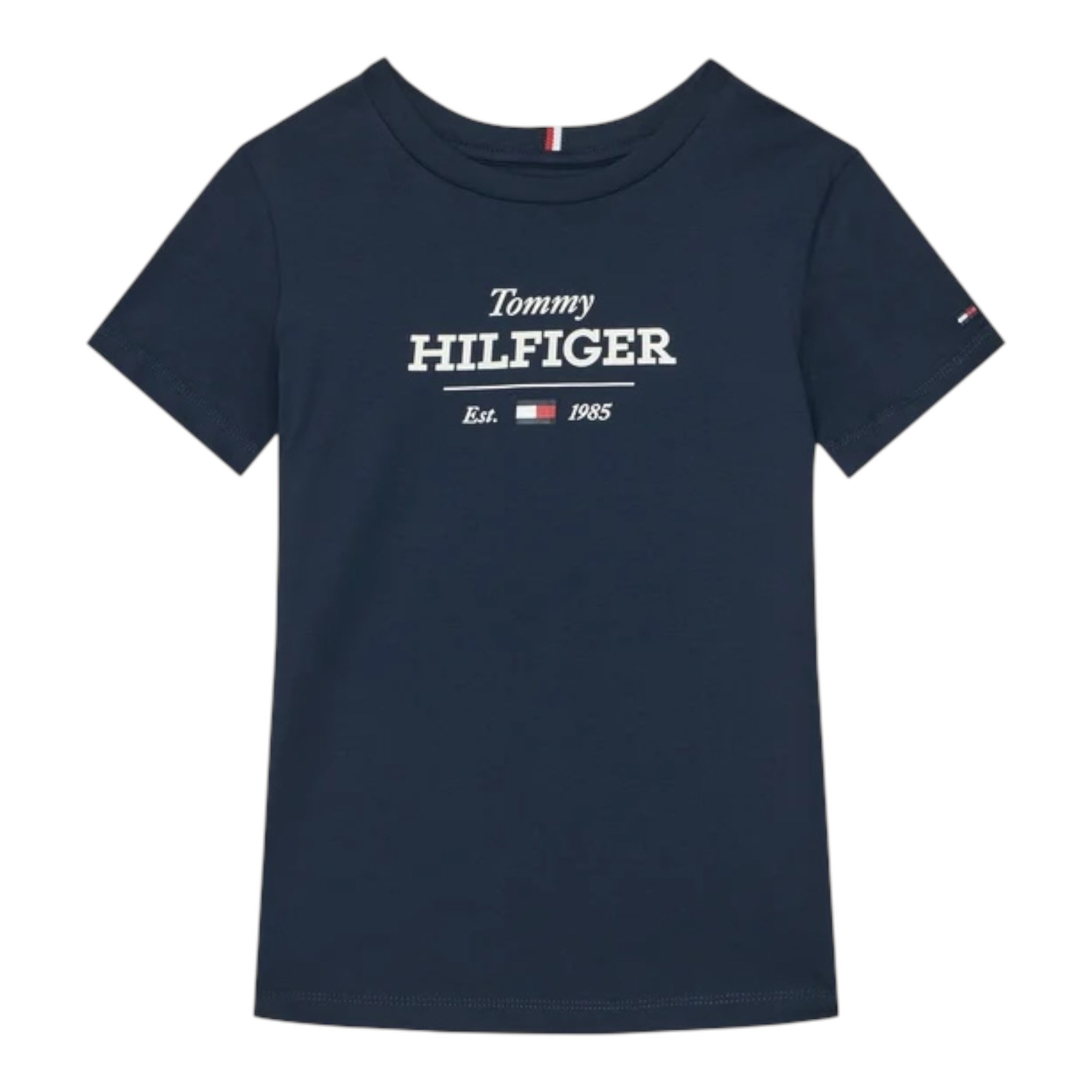 Tommy Hilfiger T-Shirt Girocollo Tinta Unita con Logo per Bambino KB0KB09356 BLU TOMMY HILFIGER 