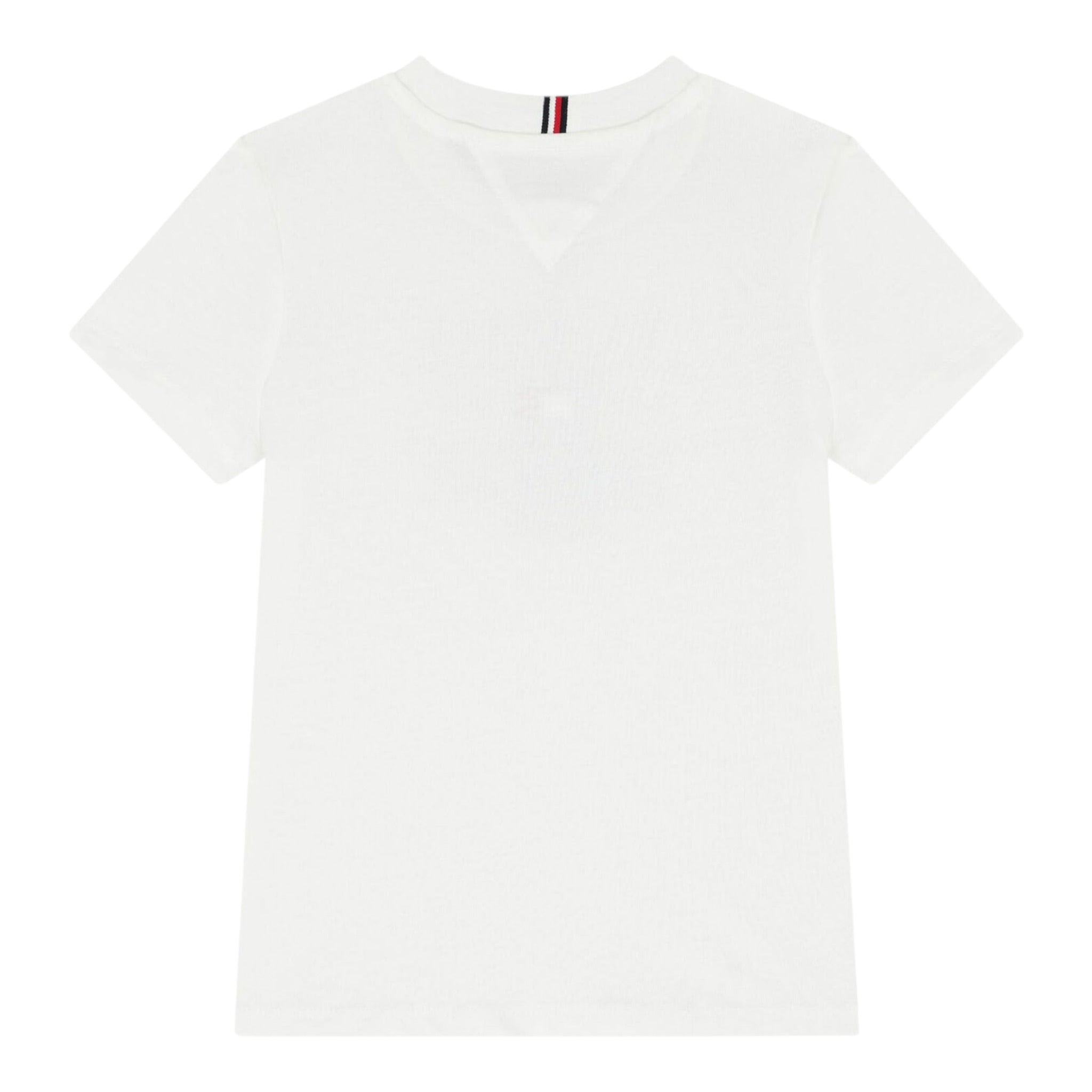 Tommy Hilfiger T-Shirt Girocollo Tinta Unita con Logo per Bambino KB0KB09538 BIANCO TOMMY HILFIGER 