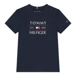 Tommy Hilfiger T-Shirt Girocollo Tinta Unita con Logo per Bambino KB0KB09538 BLU TOMMY HILFIGER 