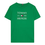 Tommy Hilfiger T-Shirt Girocollo Tinta Unita con Logo per Bambino KB0KB09538X VERDE TOMMY HILFIGER 