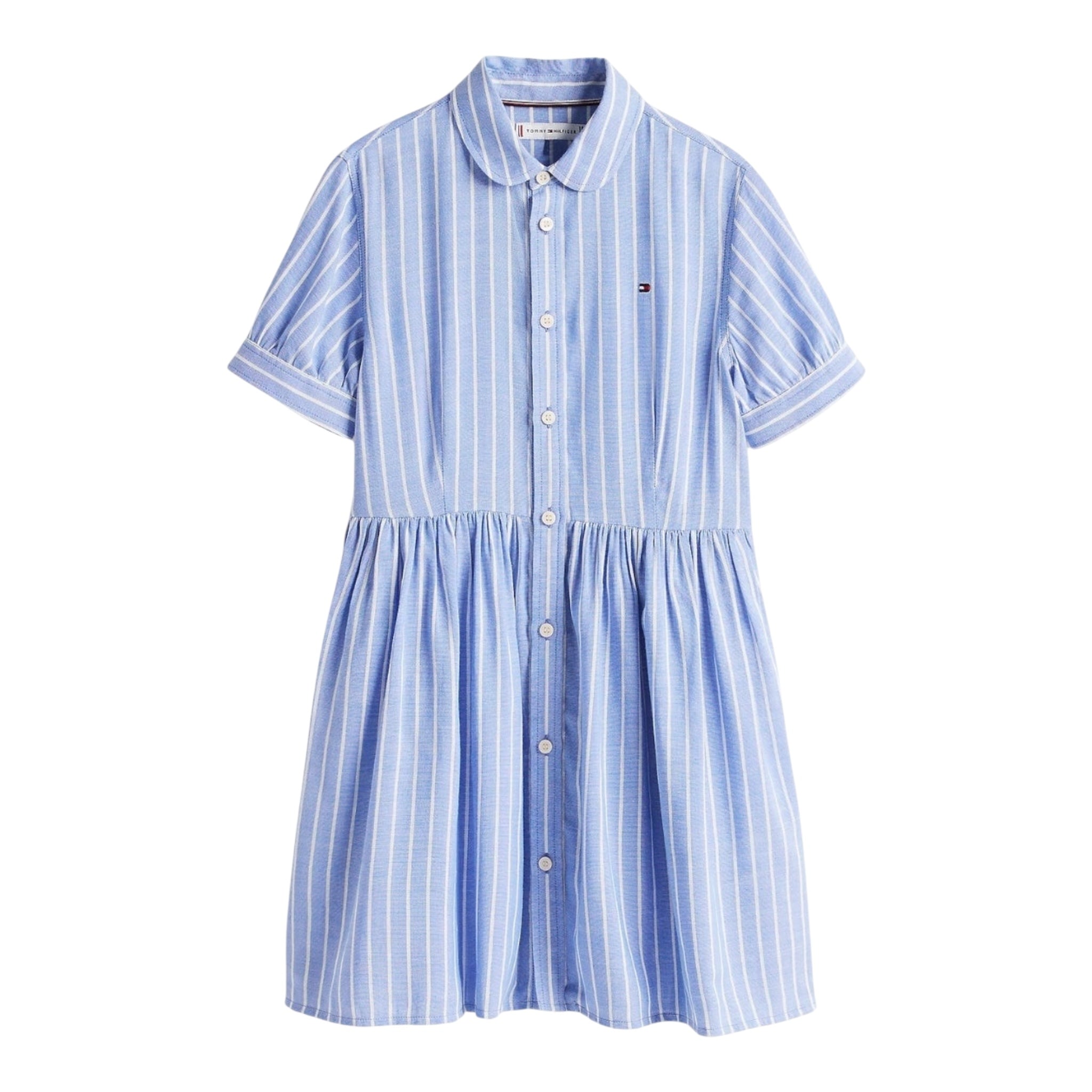 Tommy Hilfiger Abito Tinta Unita con Fantasia A Righe Mezza Manica per Bambina KG0KG08579 AZZURRO TOMMY HILFIGER 