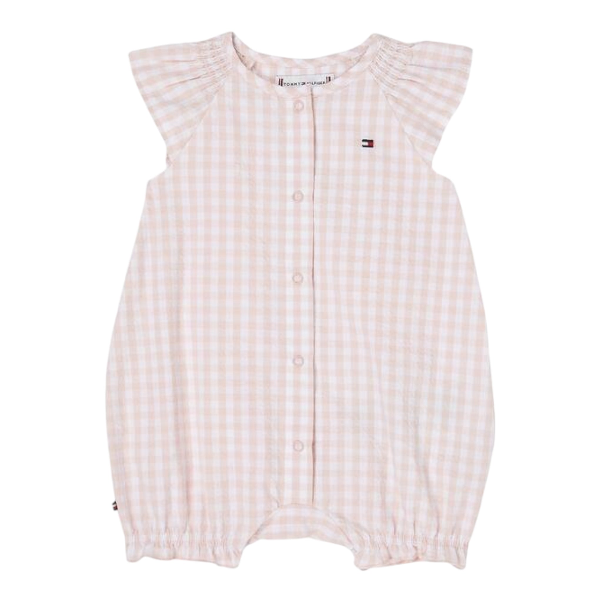 Tommy Hilfiger Pagliaccetto Tinta Unita con Fantasia Quadri per Neonata KN0KN0 ROSA TOMMY HILFIGER 