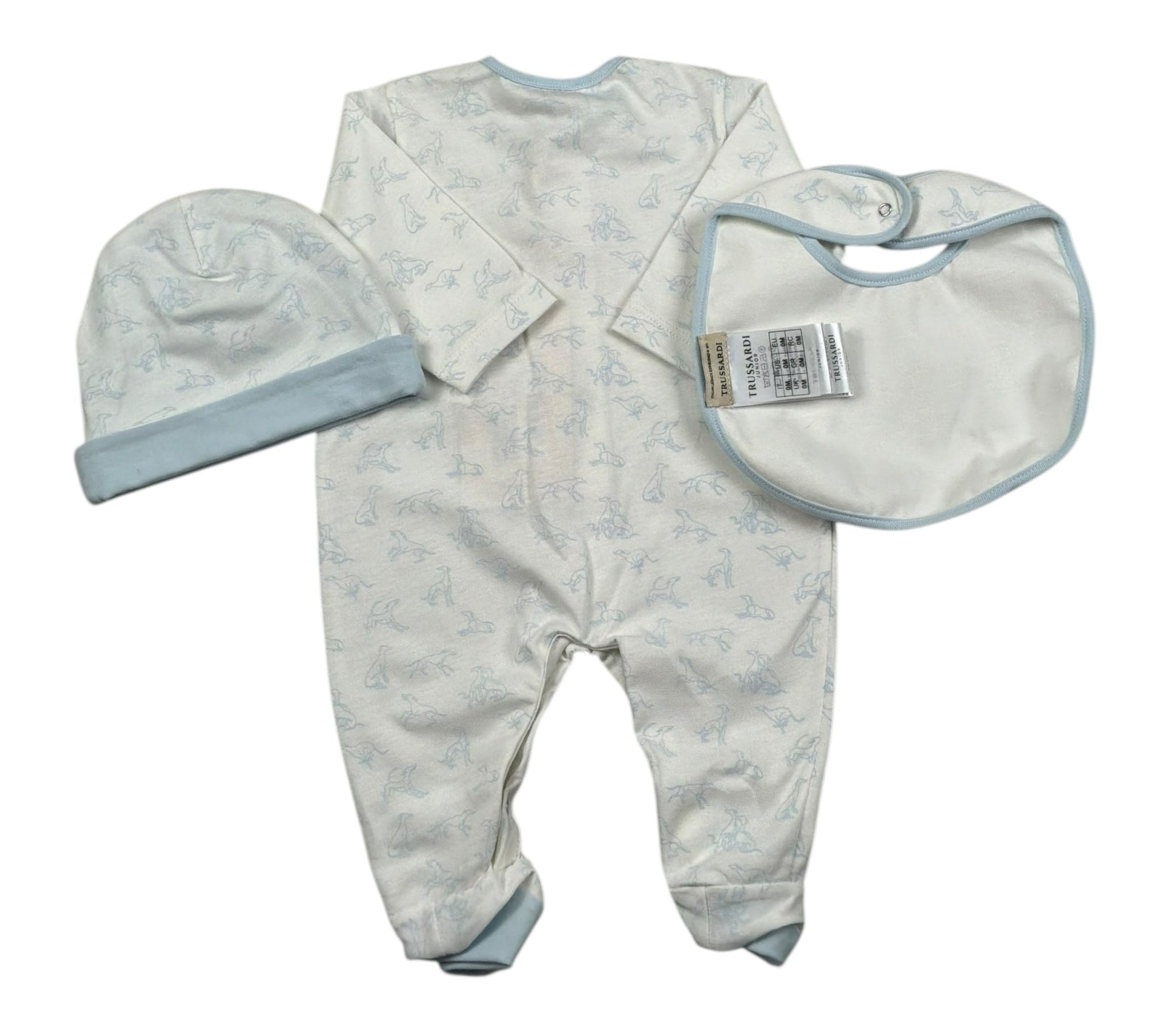 Trussardi Set 3 Pezzi Tutina-Cappello-Bvetta per Neonata TLP26003TUA BIANCO/AZZURRO TRUSSARDI 
