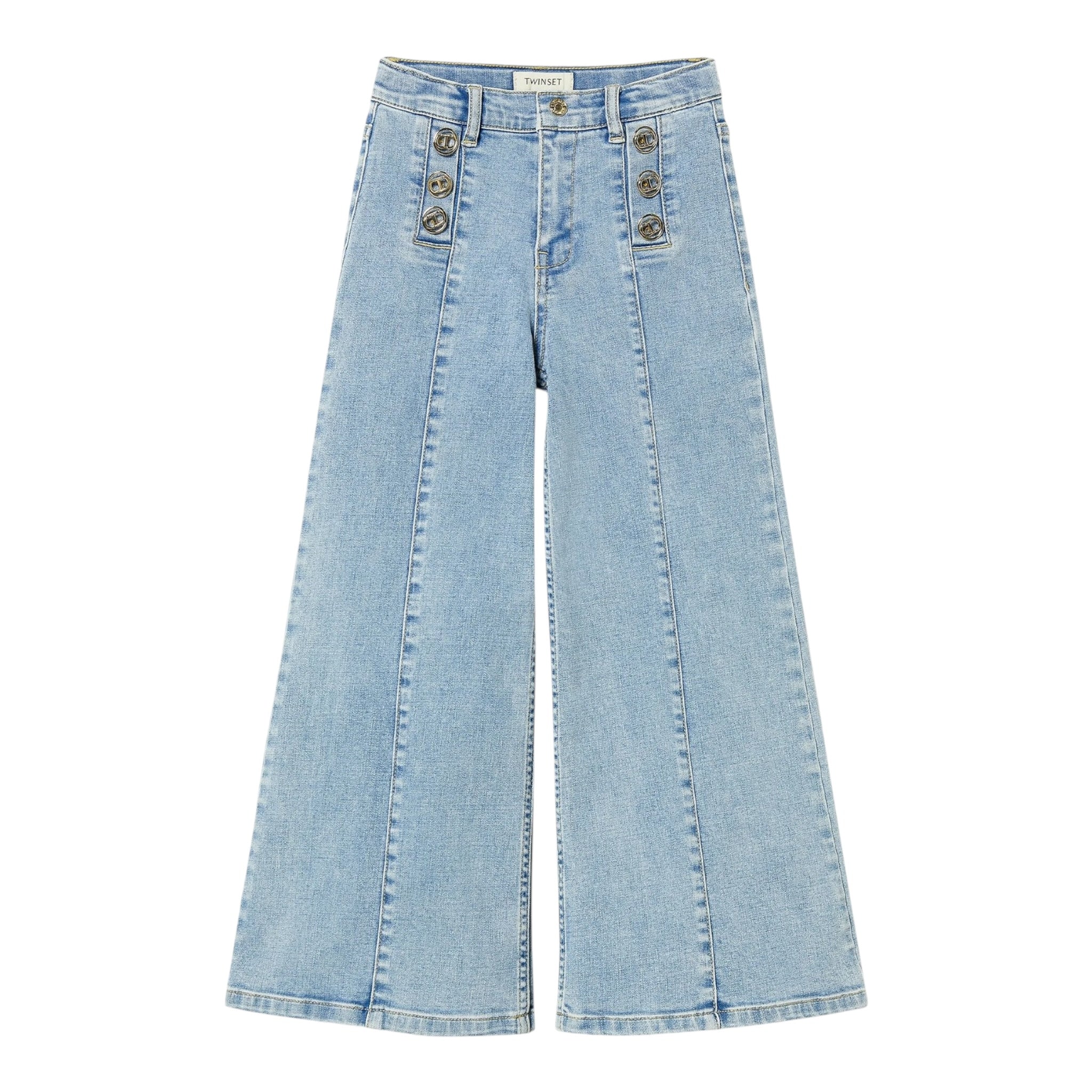 Twinset Jeans Tinta Unita Modello A Palazzo con Tasche Americane per Bambina 251GJ2541X AZZURRO TWINSET 