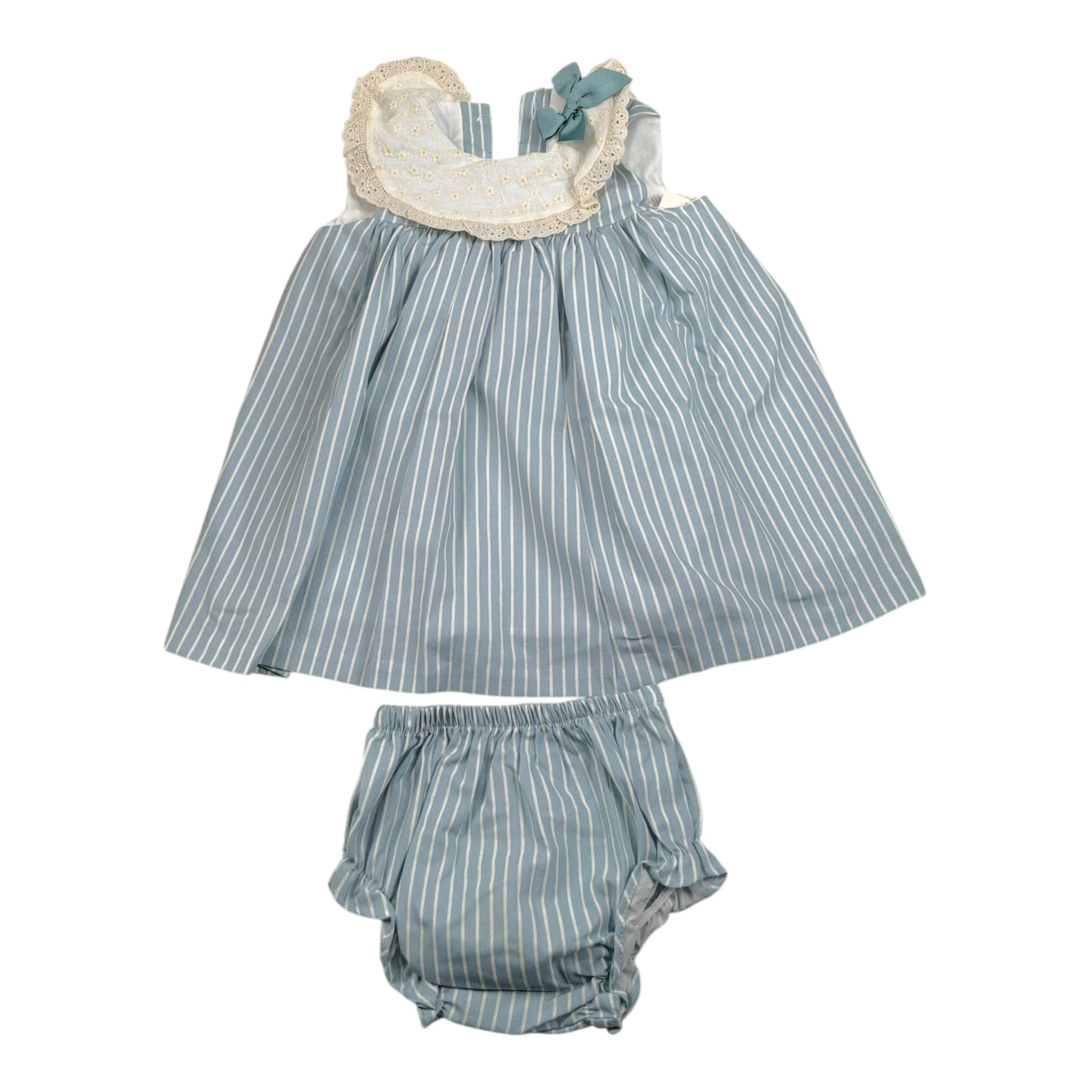 Valentina Bebes Set Abito-Coulotte Tinta Unita con Fantasia A Righe per Neonata LOVE8 AZZURRO VALENTINA BEBES 
