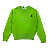 US Pollo Assn Solid Color Crewneck Sweater With Green Logo For Boys