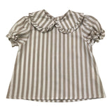 Little Bear Striped Pattern Half Sleeve Shirt White/Beige For Girls