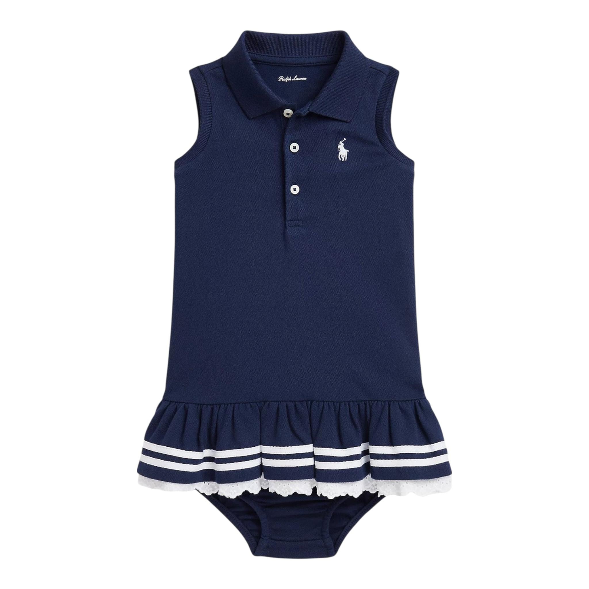 Ralph Lauren Set Abito-Coulotte Tinta Unita Giromanica per Neonata 310934037001 BLU RALPH LAUREN 