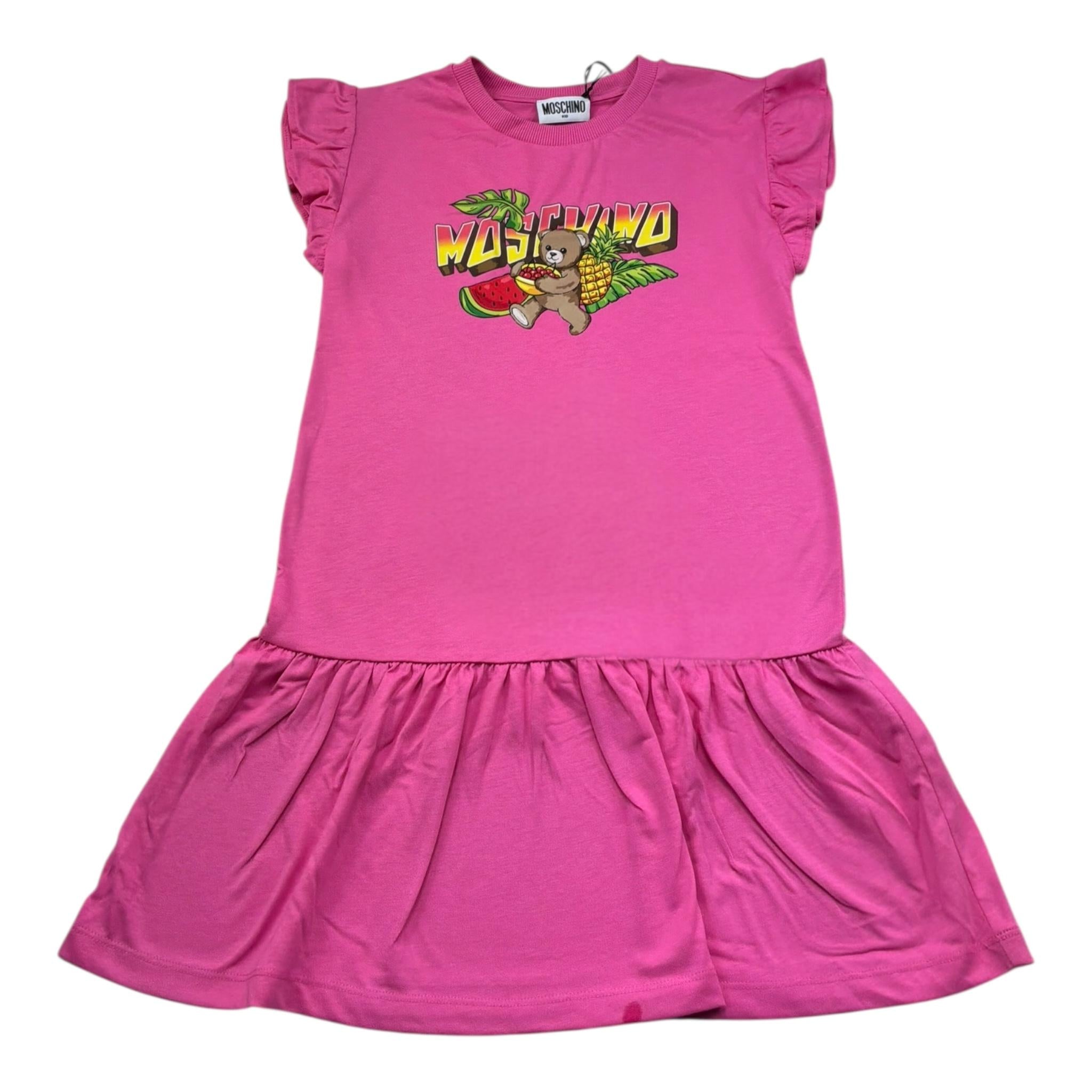 Moschino Abito Tinta Unita Mezza Manica con Stampa per Bambina HDV0HP FUXIA MOSCHINO 