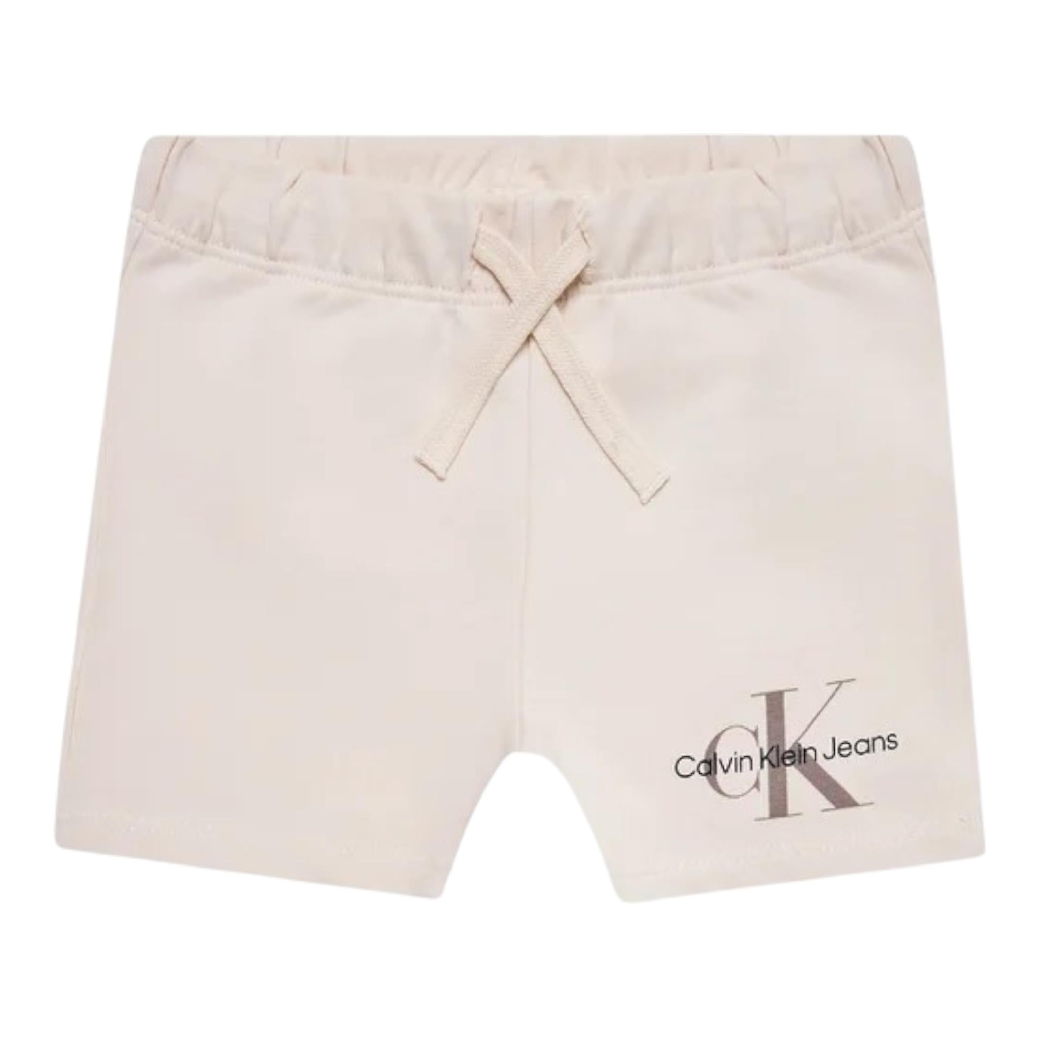 Calvin Klein Bermuda Tinta Unita con Stampa per Neonato IN0IN00061 BEIGE CALVIN KLEIN 