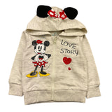 Kangaroo Zip Up Hoodie Plain Color Contrast Print Beige for Baby Girl
