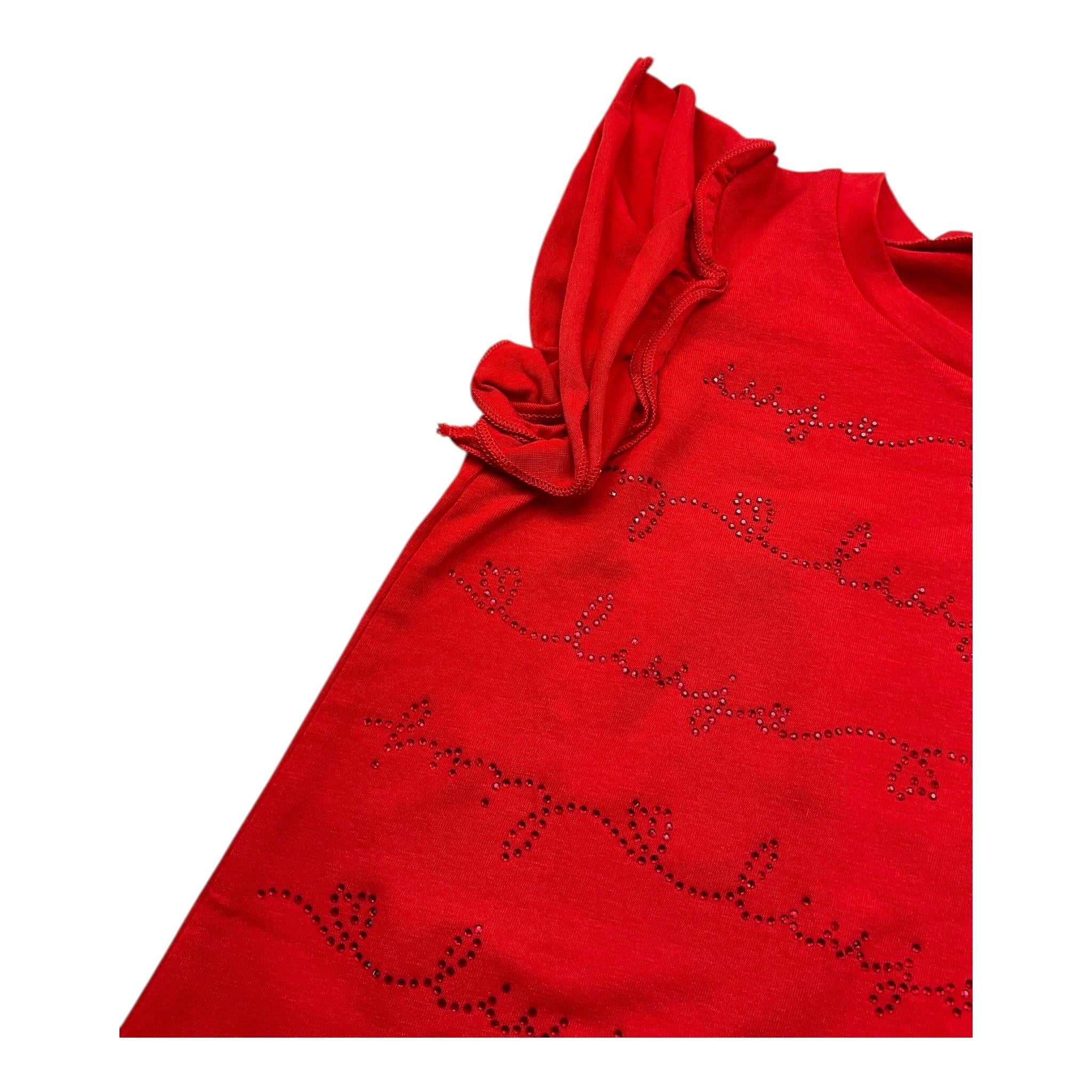 Liu Jo T-Shirt Girocollo Tinta Unita con Brillantini per Neonata KA4048X ROSSO LIU JO 