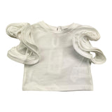 M+E' Solid Color Crew Neck T-Shirt with Ruffled Sleeves White for Baby Girls