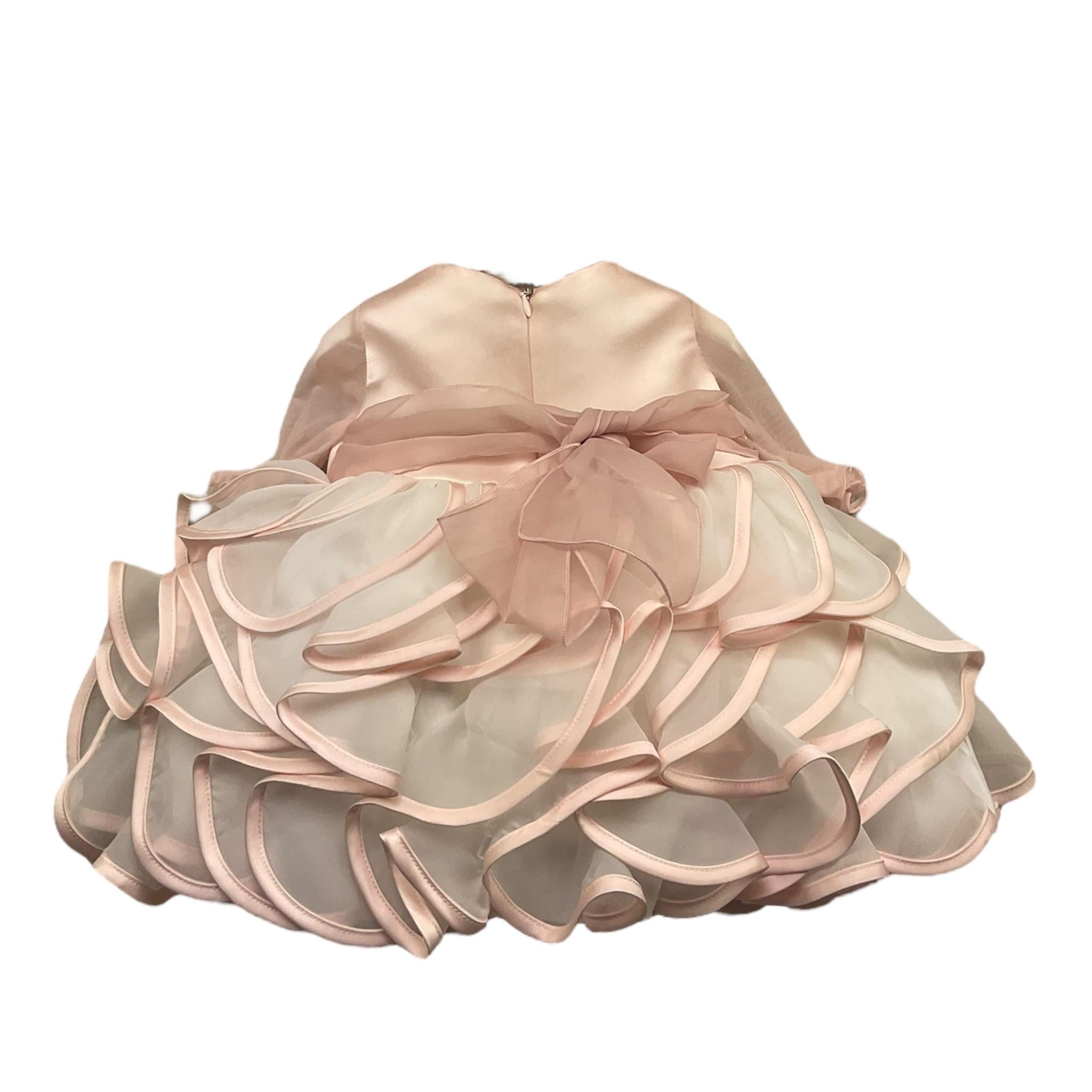 Petit Abito Manica Lunga Velata Tinta Unita con Applicazioni Fiori per Neonata S2016043 ROSA PETIT 